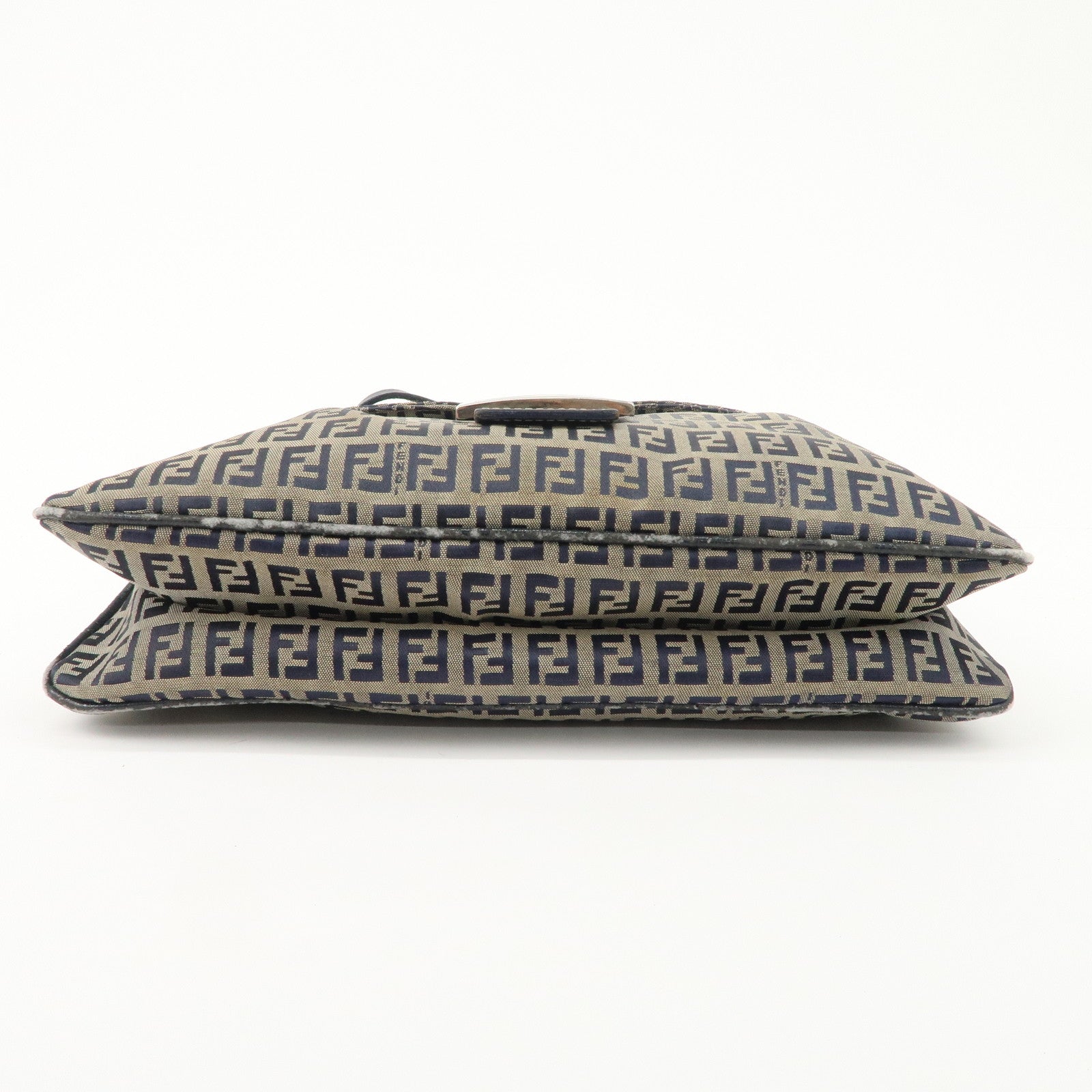 FENDI Zucchino Canvas Leather Shoulder Bag Hand Bag Grey Navy 26796 Used