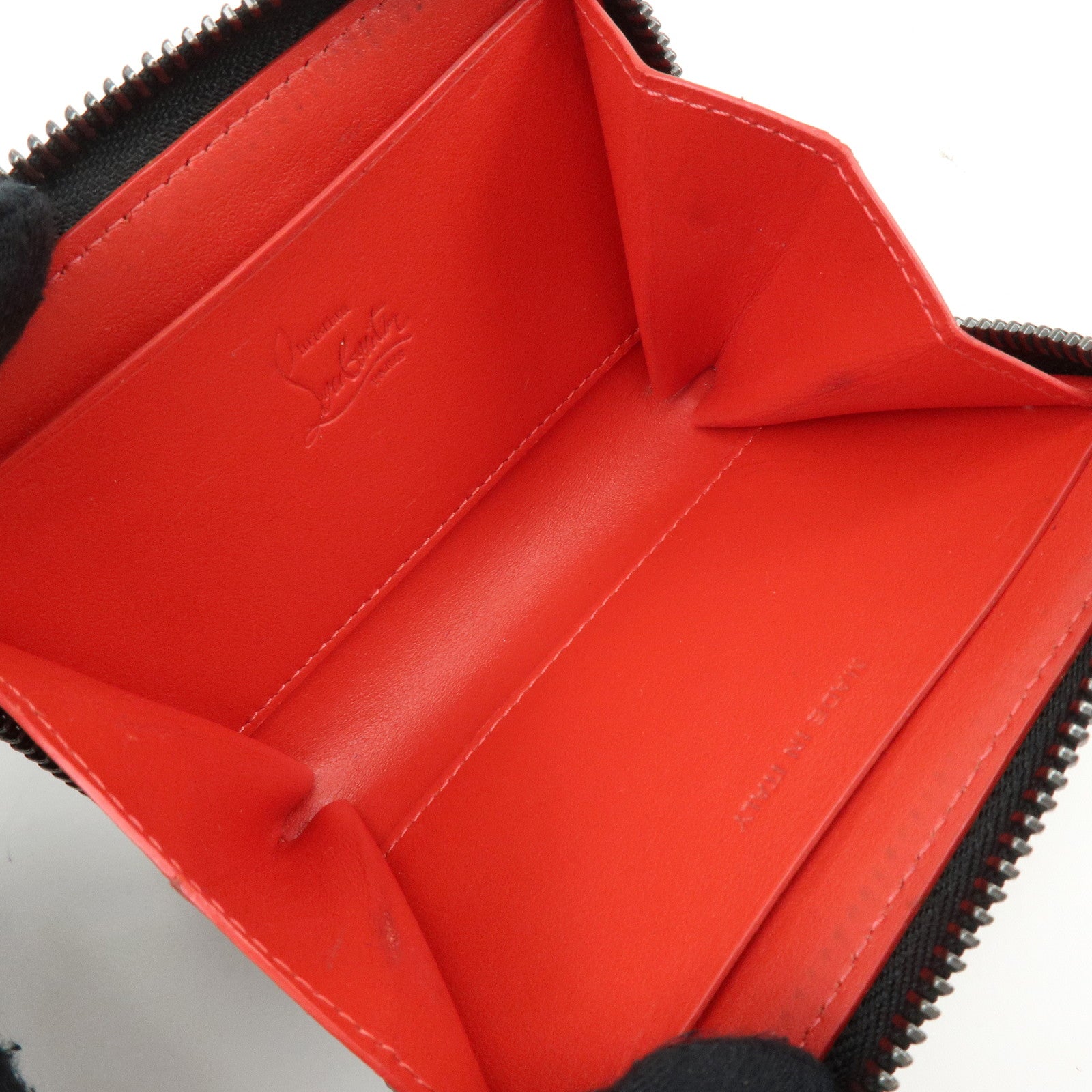Christian Louboutin Leather Studs Compact Wallet Coin Case Black