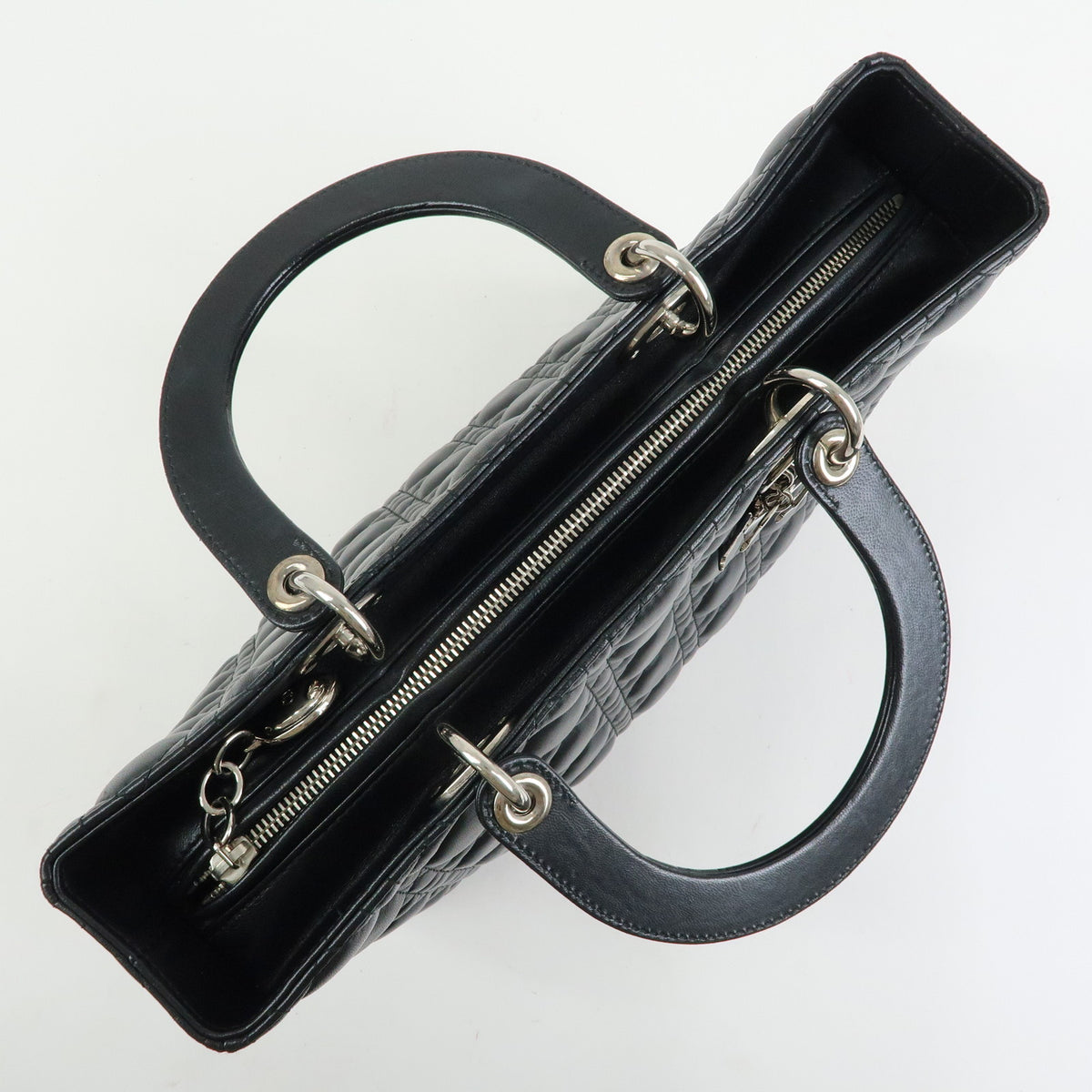 Christian Dior Lady Dior Cannage Lamb Skin Hand Bag Black