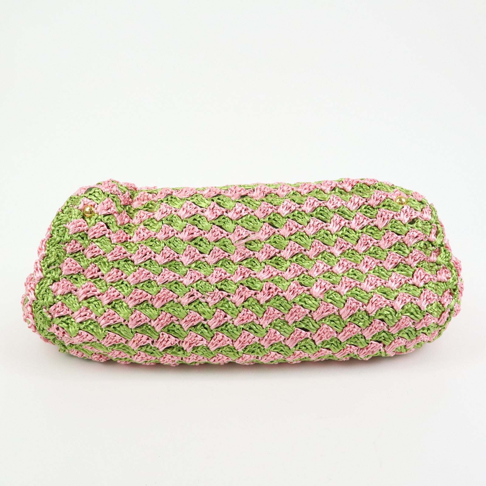 PRADA Triangle Logo Canapa Raffia Tote Bag Hand Bag Pink Green