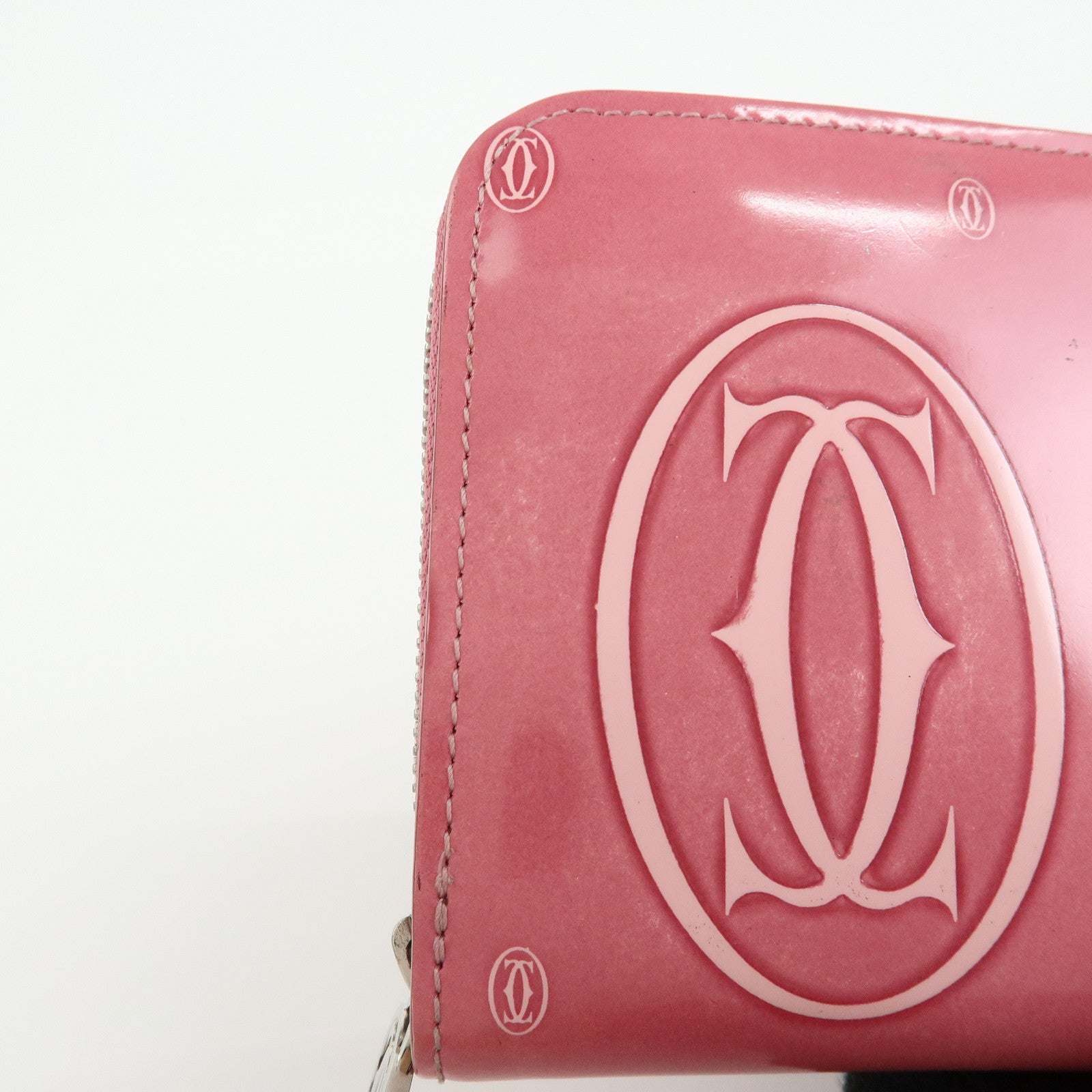 Cartier Happy Birthday Patent Leather Round Zippy Long Wallet Pink