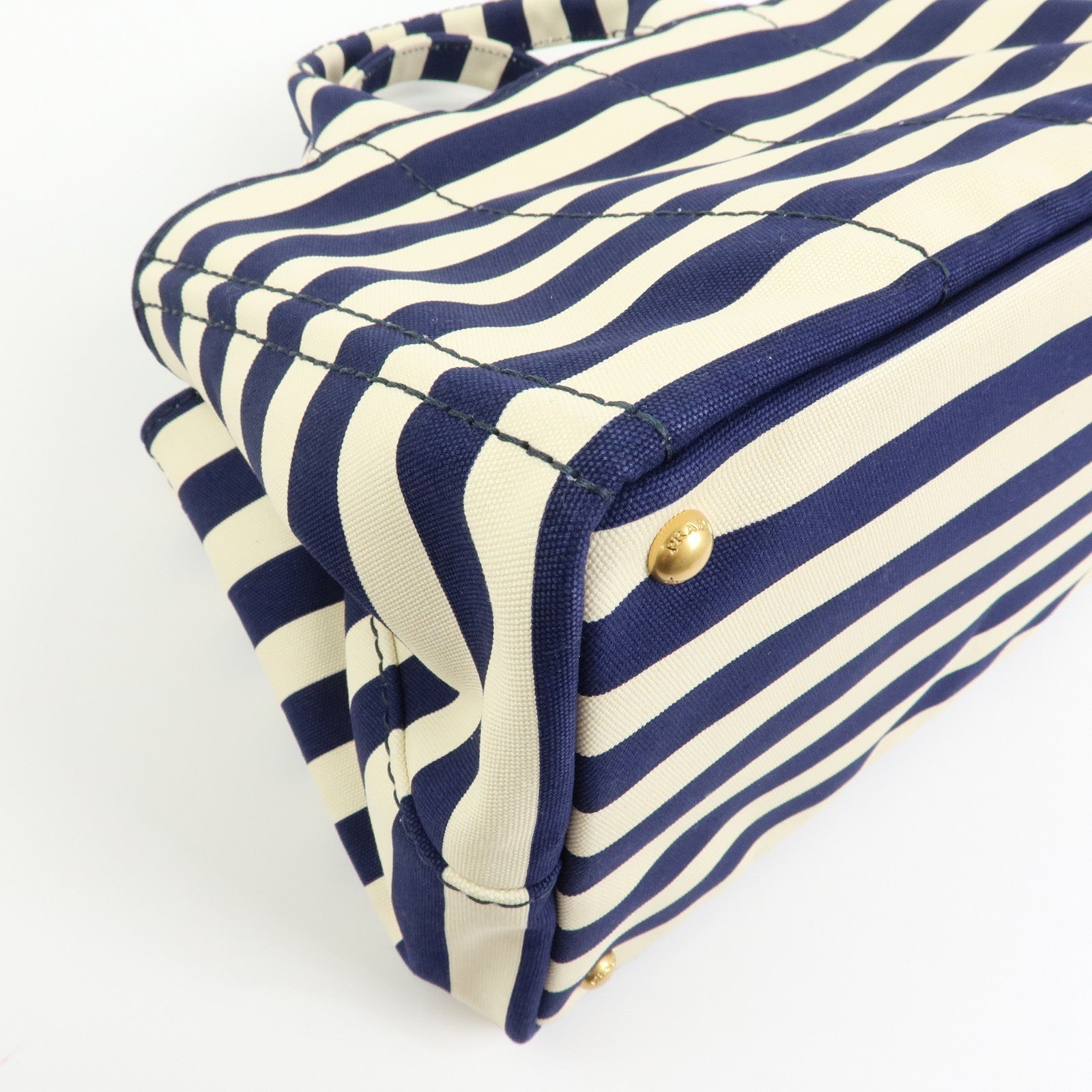 PRADA Canapa Canvas 2Way Bag Hand Bag Stripe Blue White B2642B