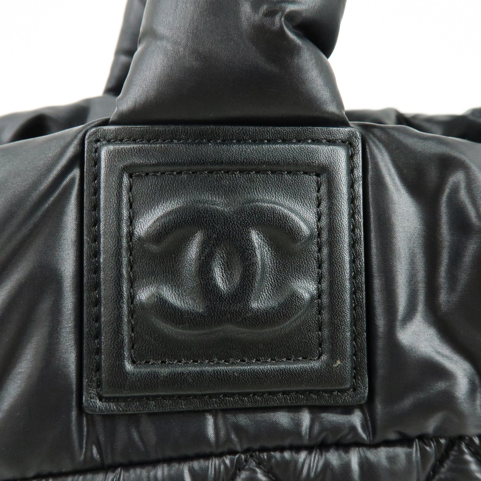 CHANEL COCO Cocoon PM Nylon Lamb Skin Tote Bag Black A48610