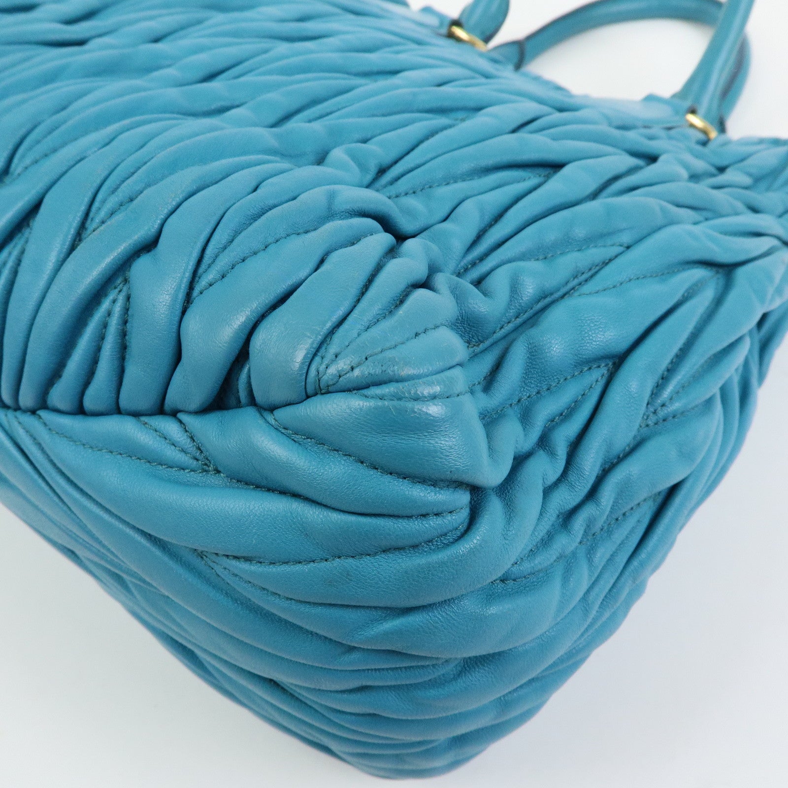 MIU MIU Matelasse Nappa Leather 2Way Bag Hand Shoulder Bag Blue RN0874
