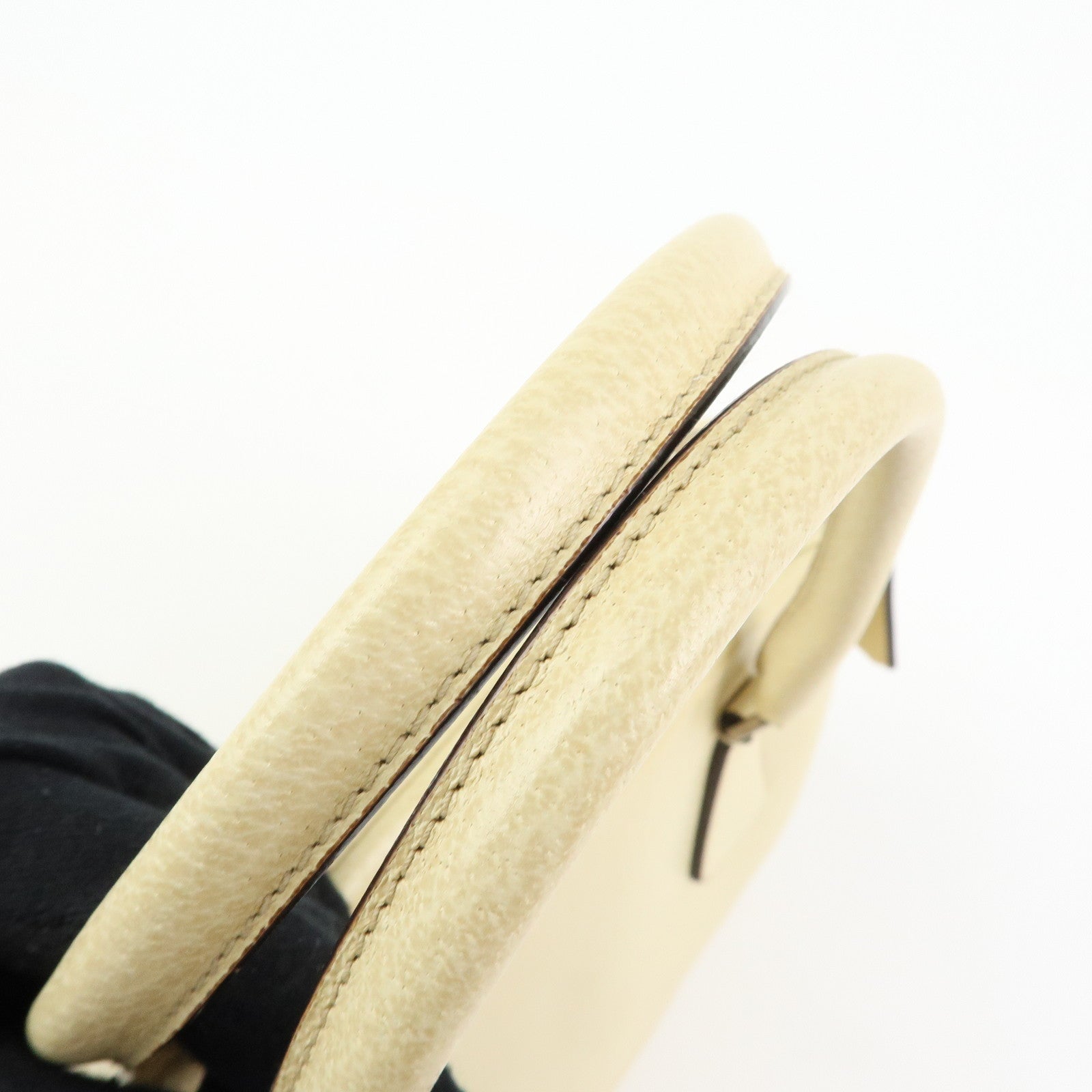 Prada Triangle Logo Leather Hand Bag Dome Bag Beige B11209