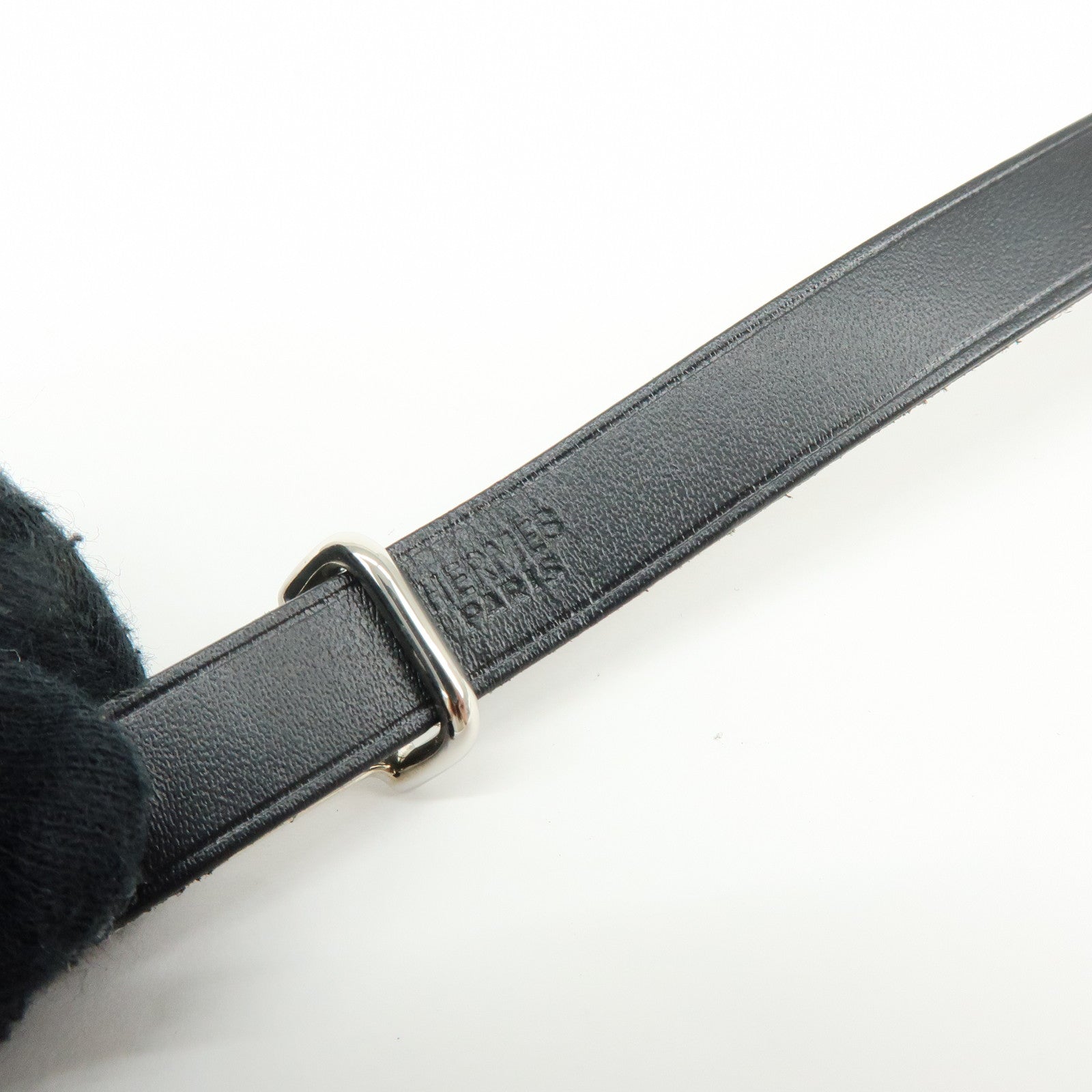 HERMES Api 2 Leather Bracelet Bangle Black □C Stamped Black Silver