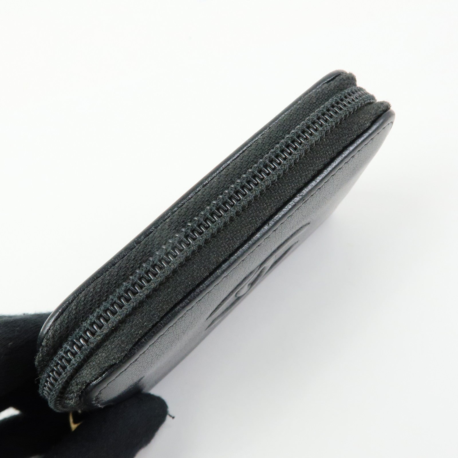 CHANEL COCO Mark Calf Skin Round Zippy Compact Wallet Black