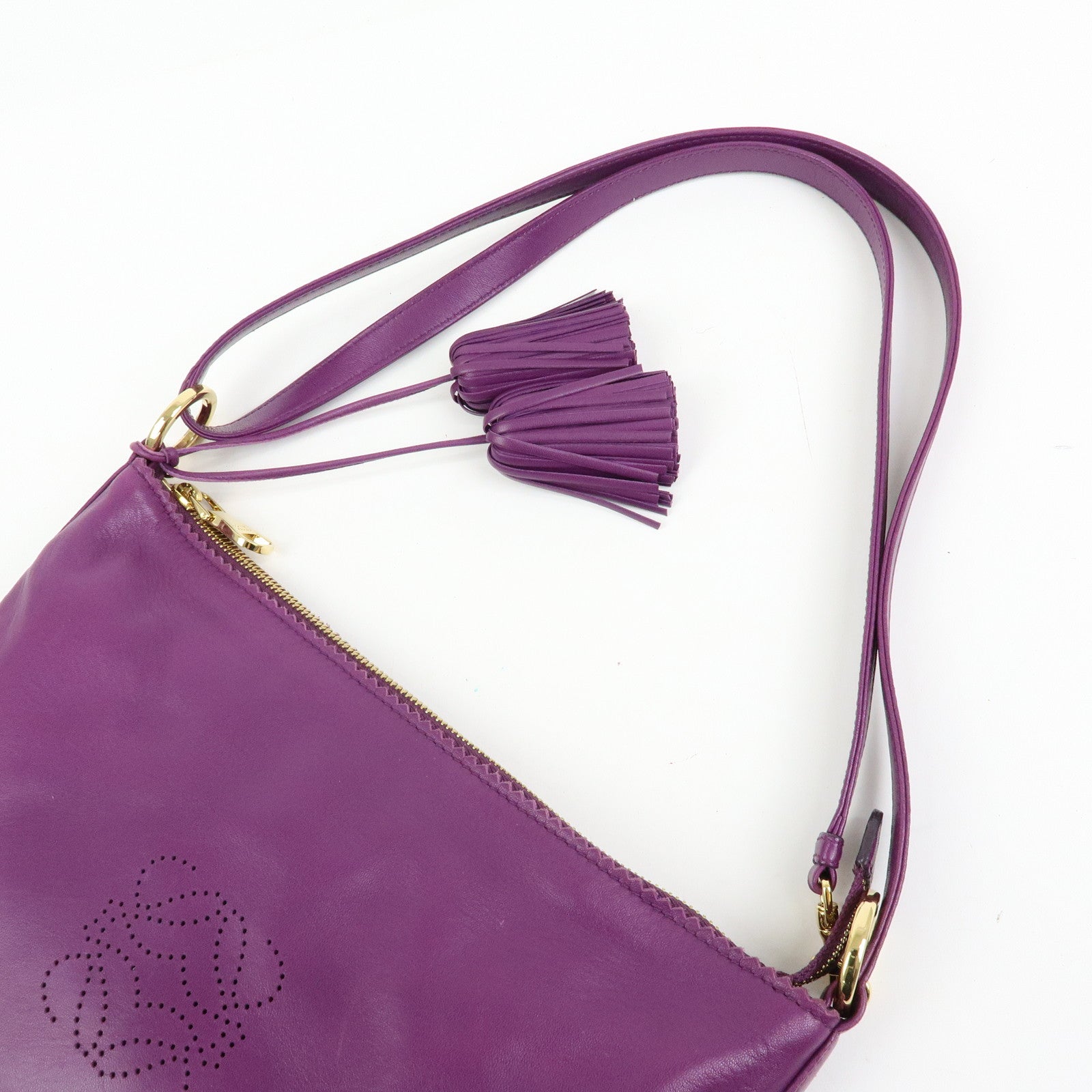 LOEWE Anagram Nappa Leather Shoulder Bag Hand Bag Brown Purple