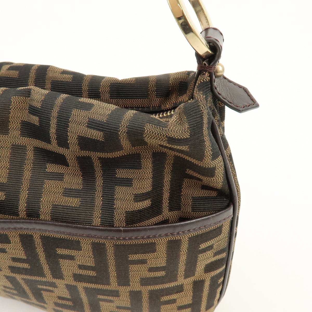 FENDI Zucca Canvas Leather Shoulder Bag Brown Black 8BT190