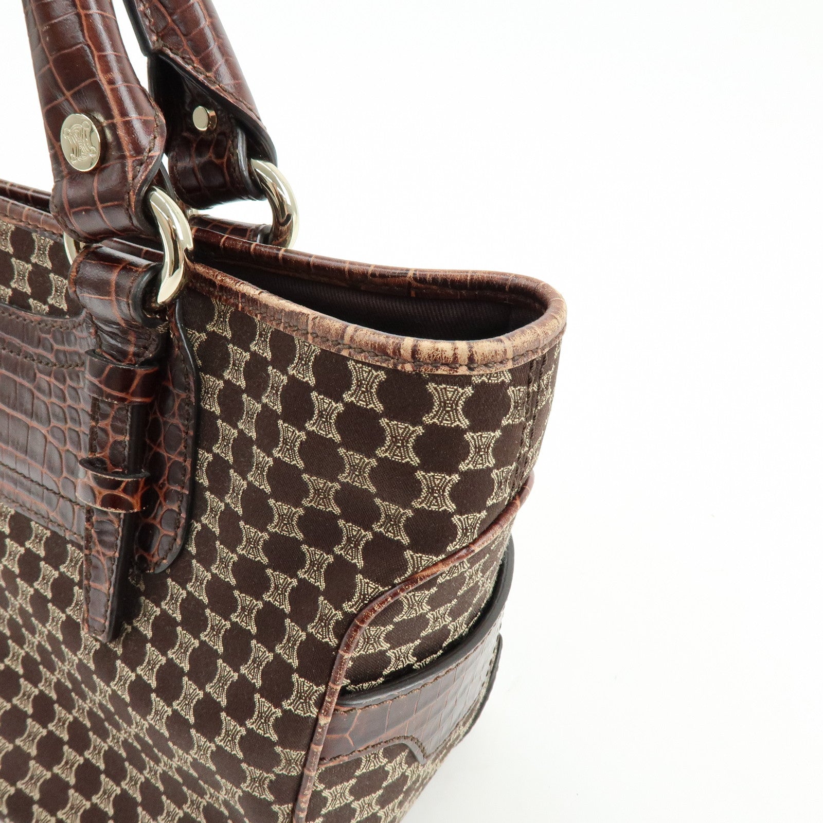 CELINE Macadam Boogie Bag Embossed Leather Canvas Hand Bag Brown