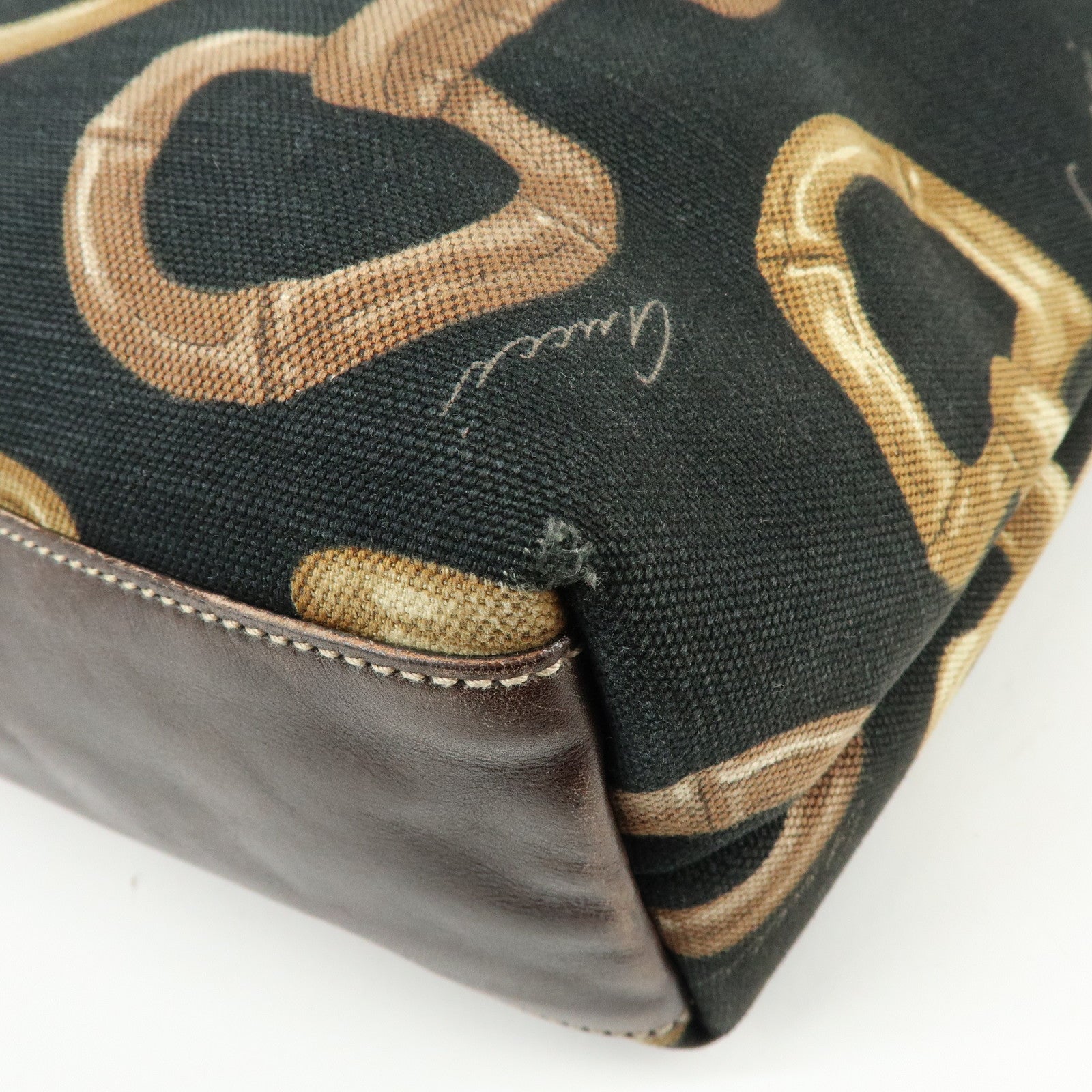 GUCCI Horsebit Interlocking G Canvas Leather Tote Bag Black 154402
