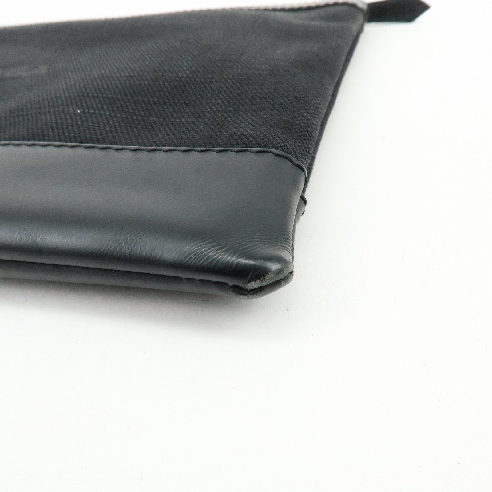 BALENCIAGA Navy Clip M Canvas Leather Clutch Bag Black 373834