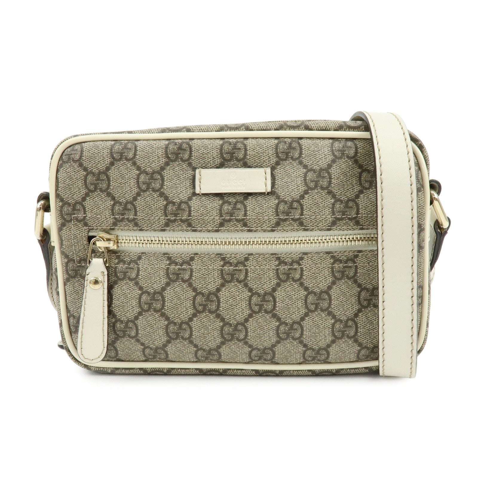 GUCCI GG Supreme Leather Shoulder Bag Crossbody Bag Beige White 201447