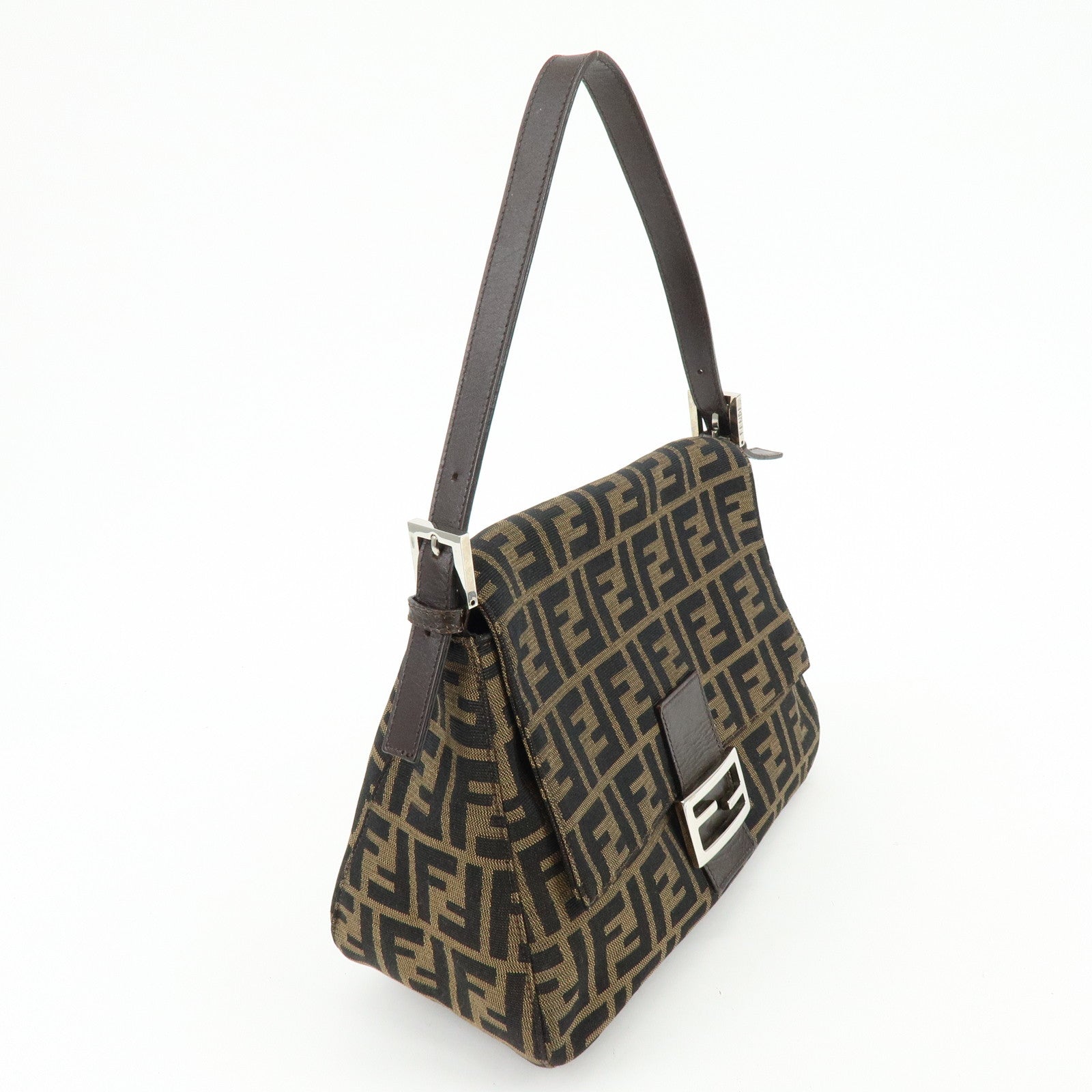 FENDI Mamma Baguette Canvas Leather Shoulder Hand Bag Brown 17132642