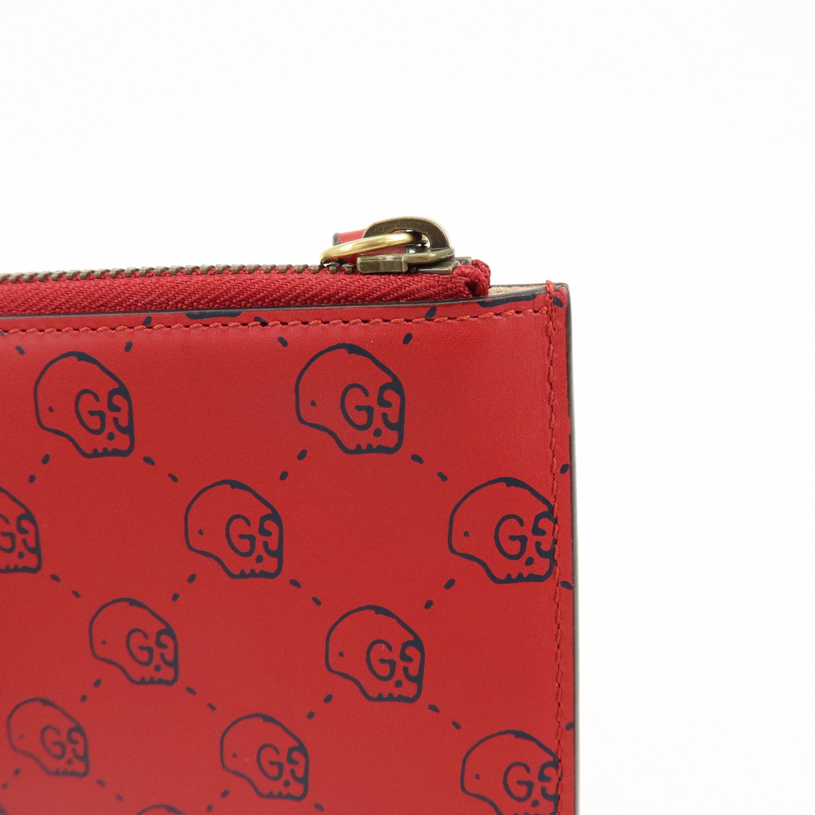 GUCCI Leather Gucci Ghost Skull Print Clutch Bag Flat Pouch Red 457010