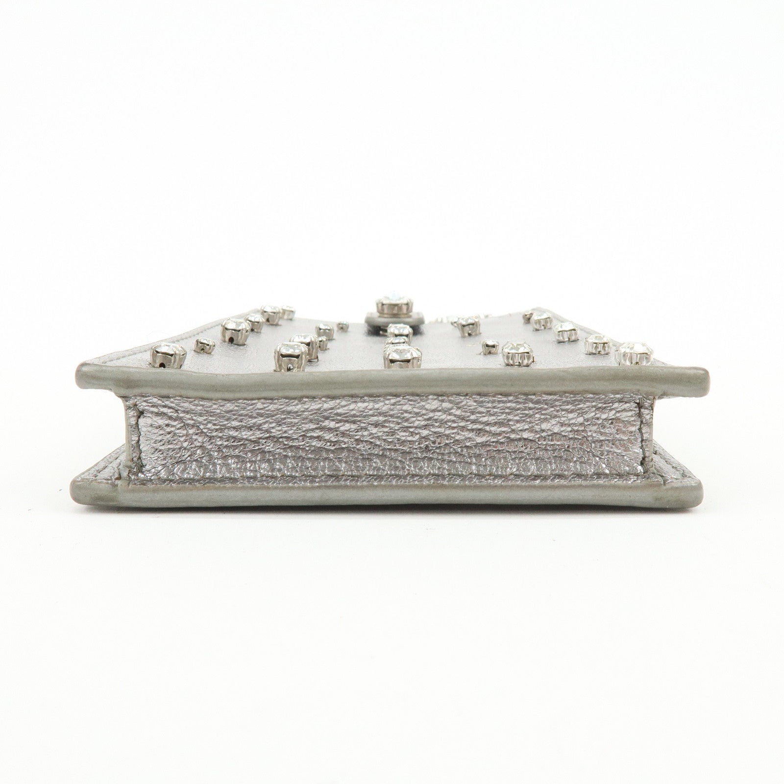 MIU MIU Madras Leather Studs Shoulder Bag Crossbody Phone Pouch Silver