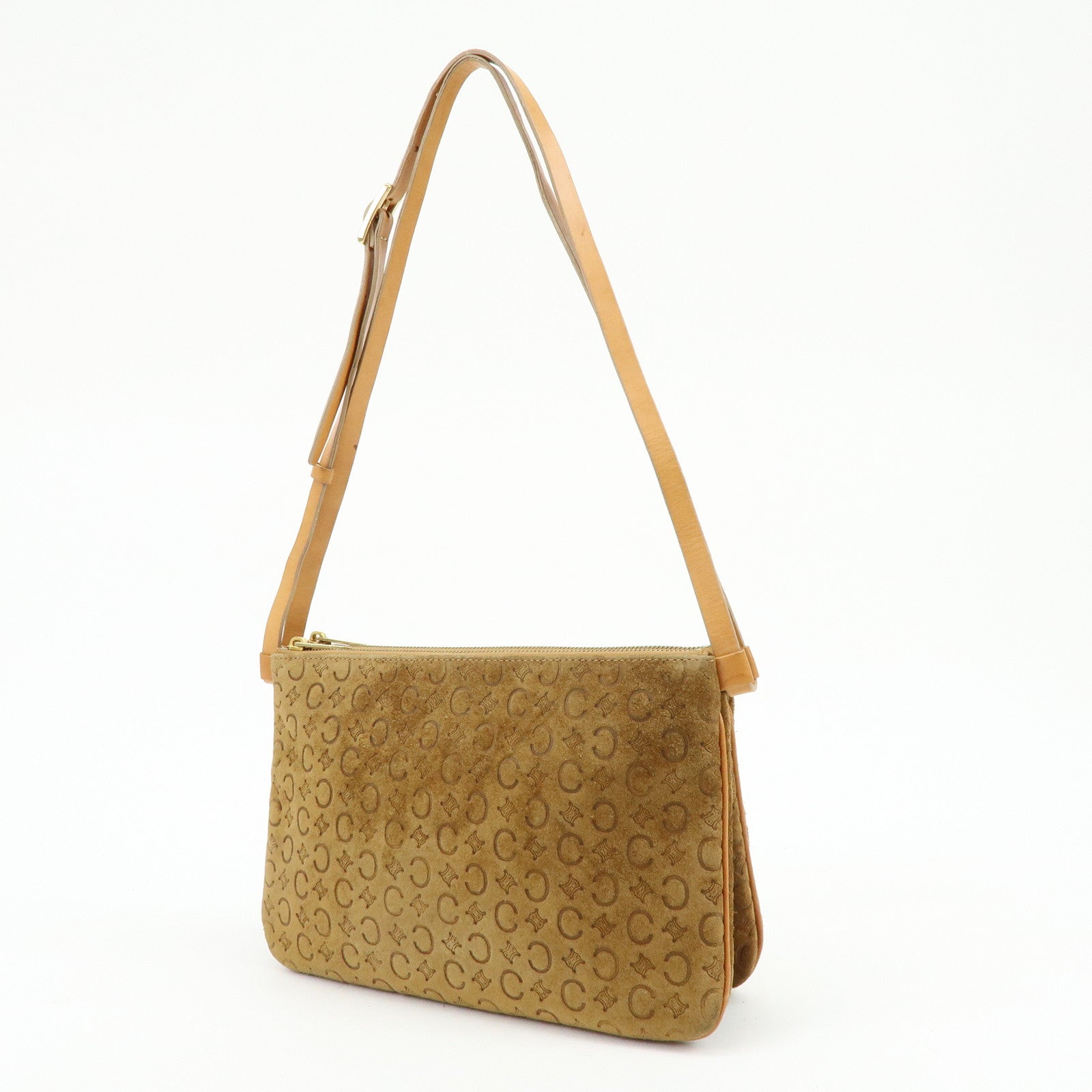 CELINE C Macadam Suede Leather Shoulder Bag Hand Bag Brown
