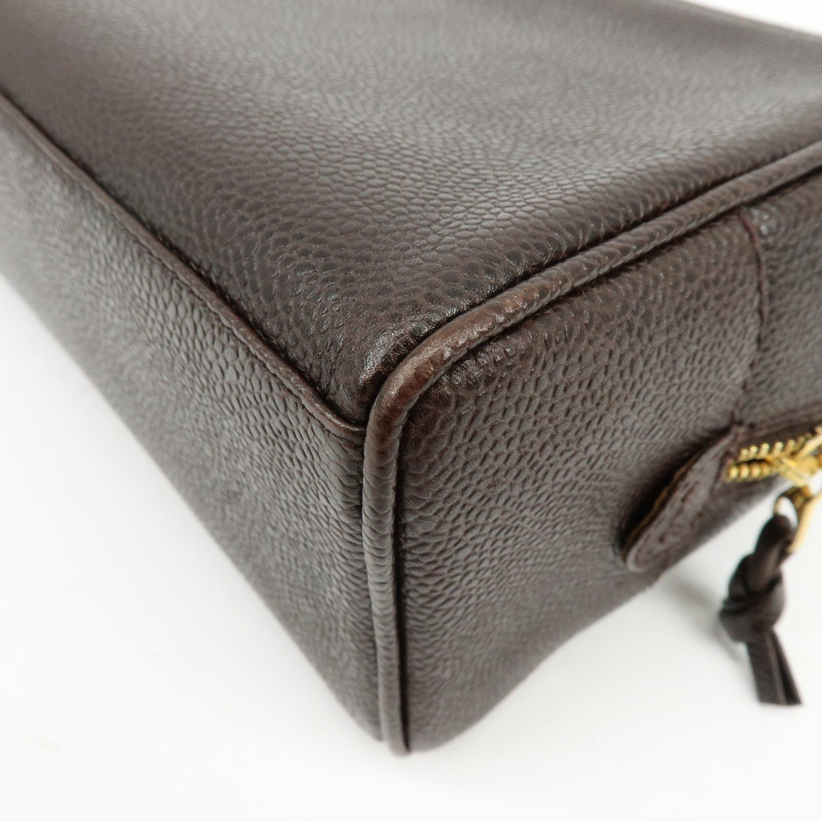 CHANEL COCO Mark Caviarskin Pouch Cosmetic Pouch Dark Brown A01996