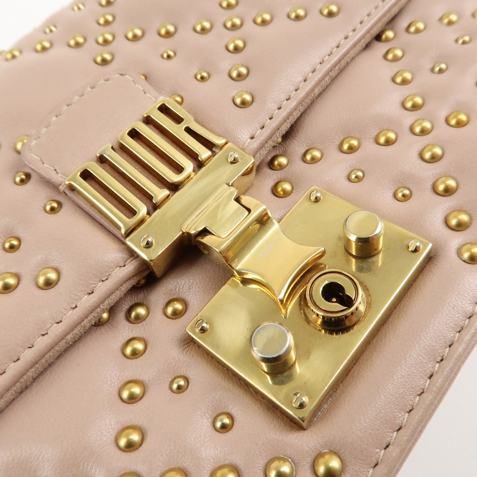 Christian Dior Addict Studs Leather Chain Shoulder Bag Hand Bag Beige Used