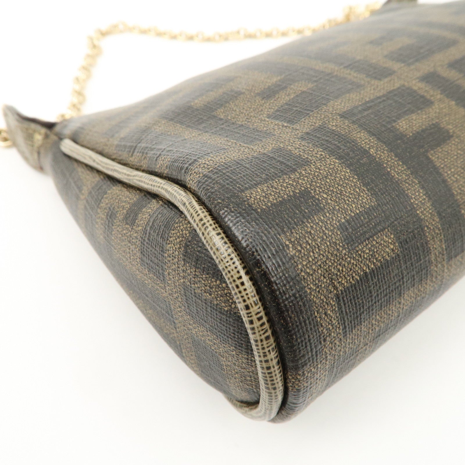 FENDI Zucca PVC Leather Chain Accessory Pouch Hand Bag Brown 8M0264 Used