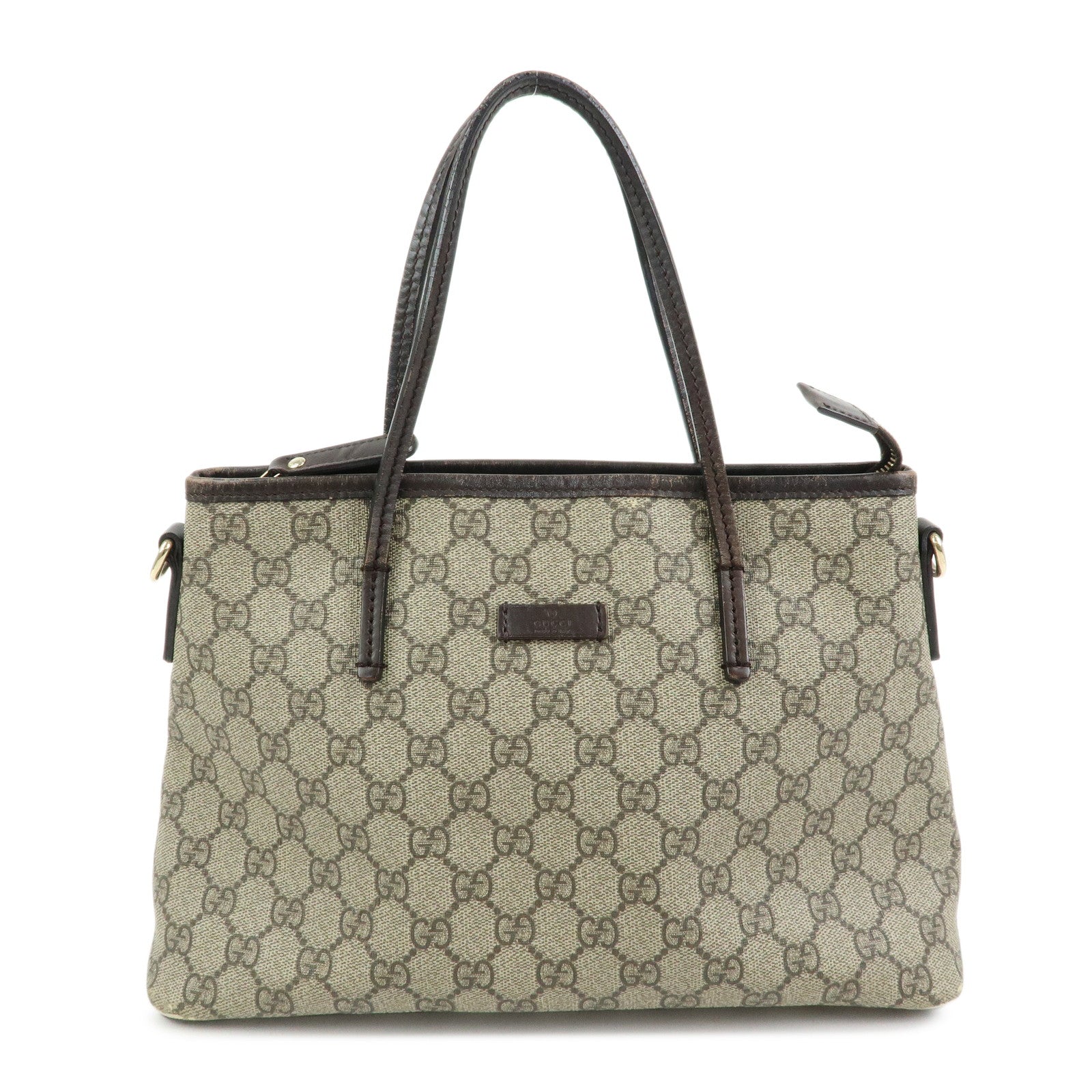 GUCCI GG Supreme Leather 2Way Bag Hand Bag Brown Beige 353440