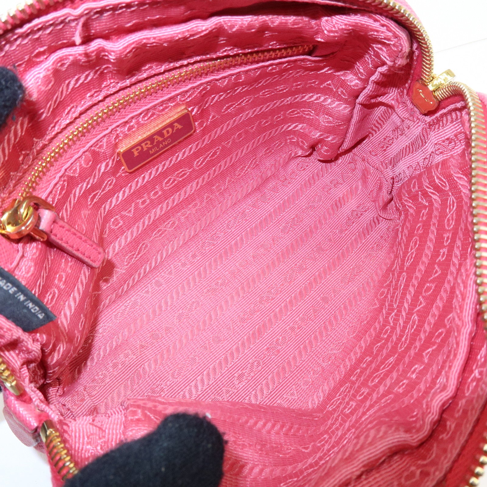PRADA Triangle Logo Canvas Leather Pouch Cosmetic Pouch Pink