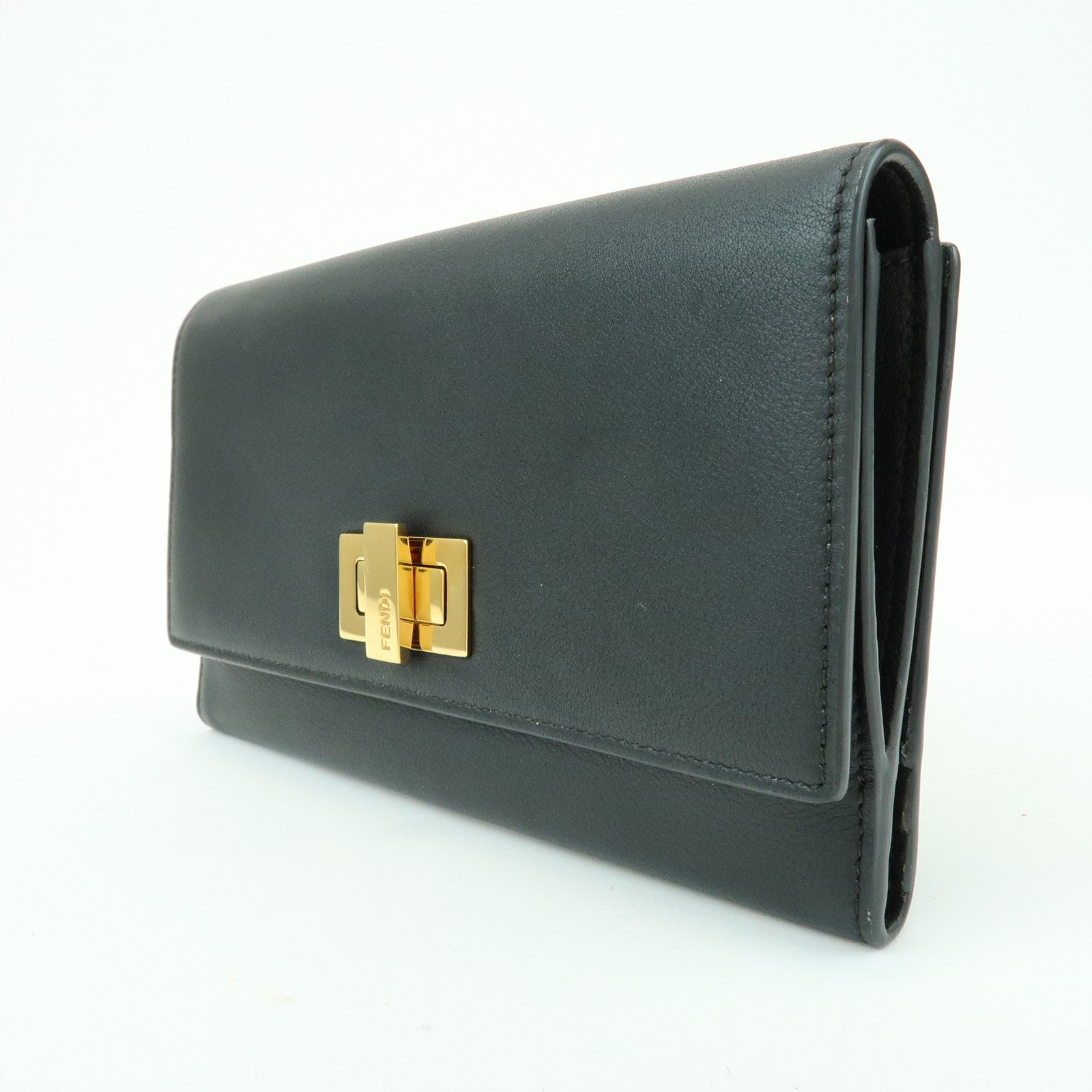 FENDI Peekaboo Leather Long Wallet Continental Wallet Black 8M0308