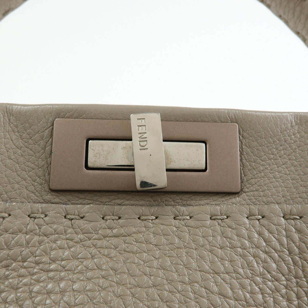FENDI Peekaboo Medium Leather 2Way Bag Hand Shoulder Bag Greige 8BN290