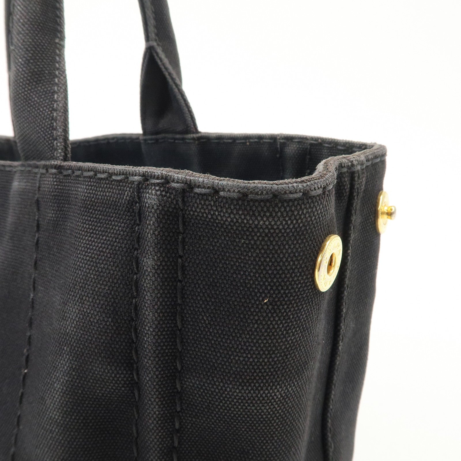 PRADA Logo Denim Canapa Canvas 2 Way Tote Bag Hand Bag Black B2642B Used