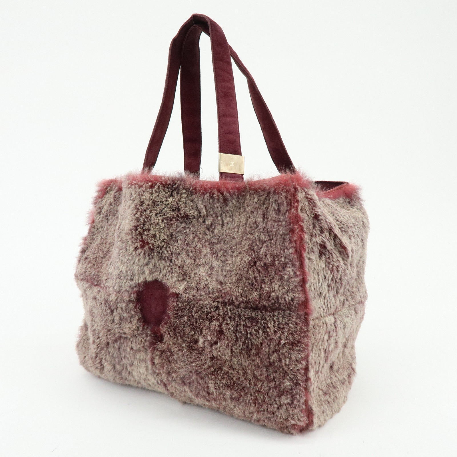 CHANEL COCO Mark Fur Suede Hand Bag Tote Bag Bordeaux Beige
