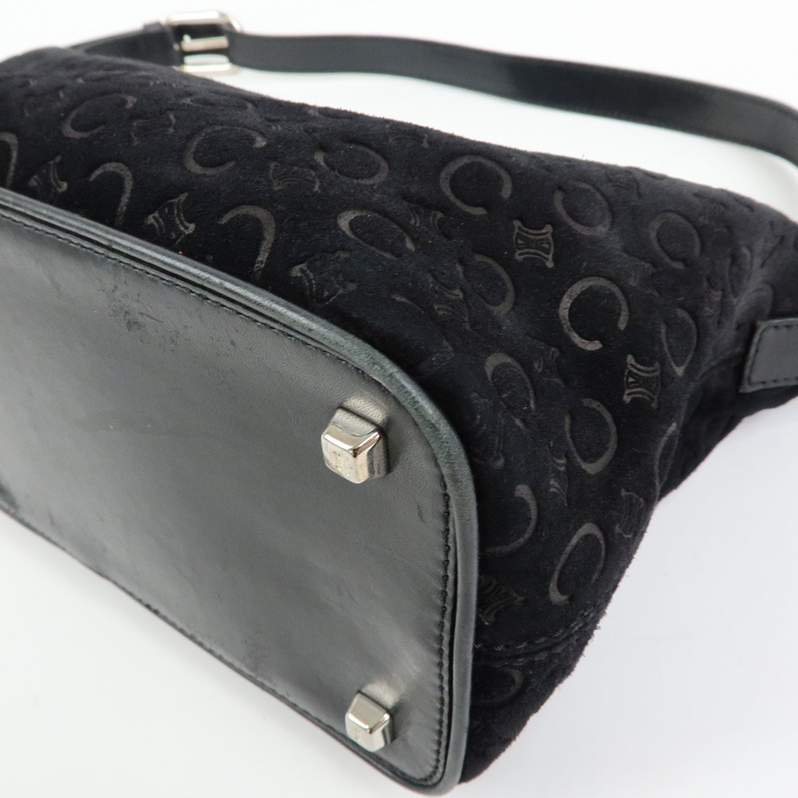 CELINE C Macadam Suede Leather Shoulder Bag Hand Bag Black