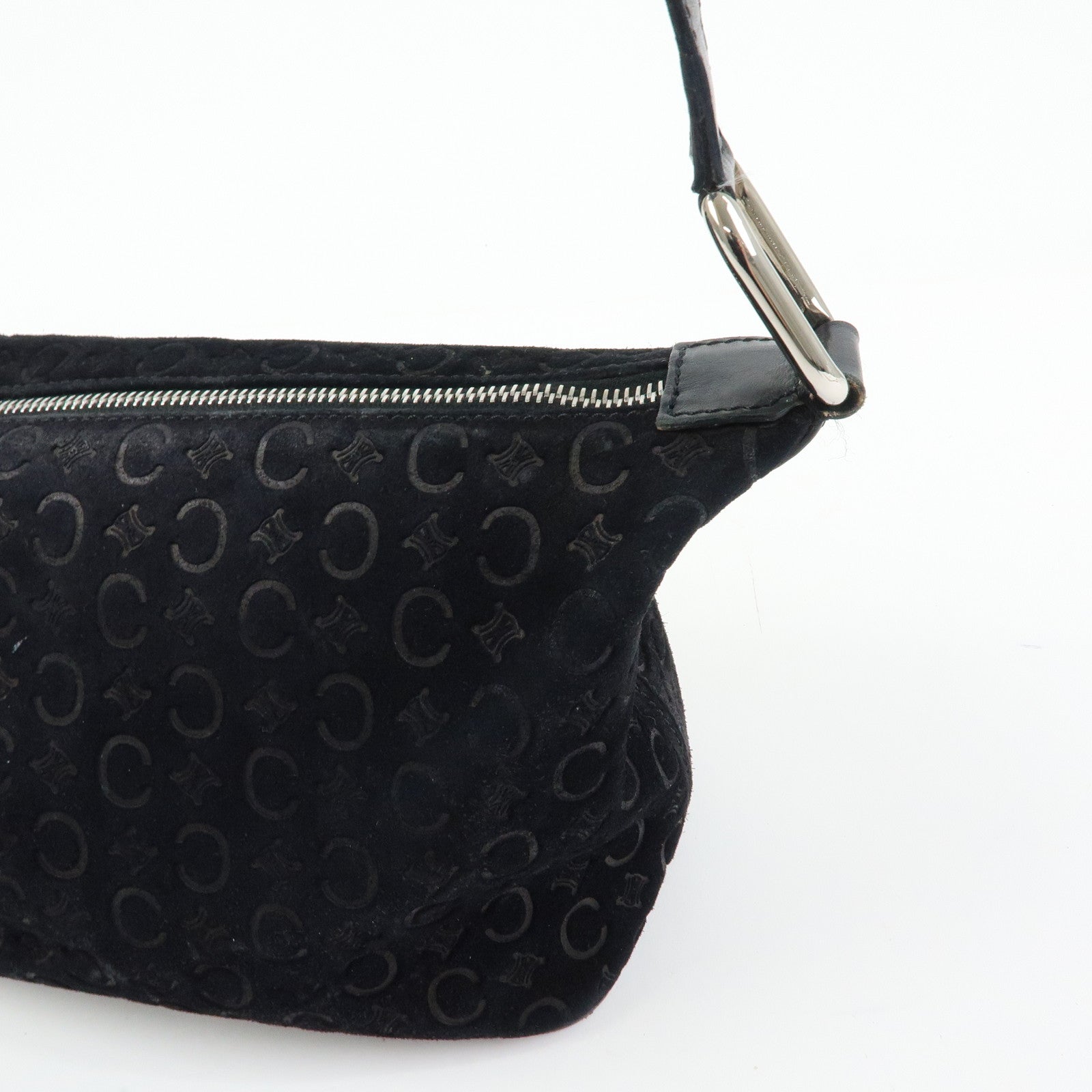 CELINE C Macadam Suede Leather Shoulder Bag Hand Bag Black