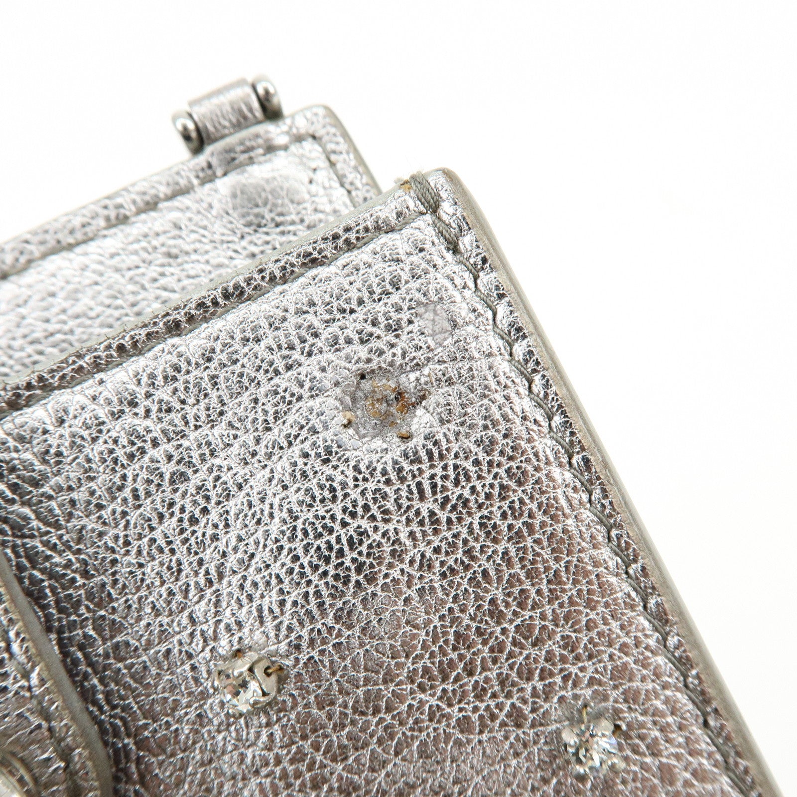 MIU MIU Madras Leather Studs Shoulder Bag Crossbody Phone Pouch Silver