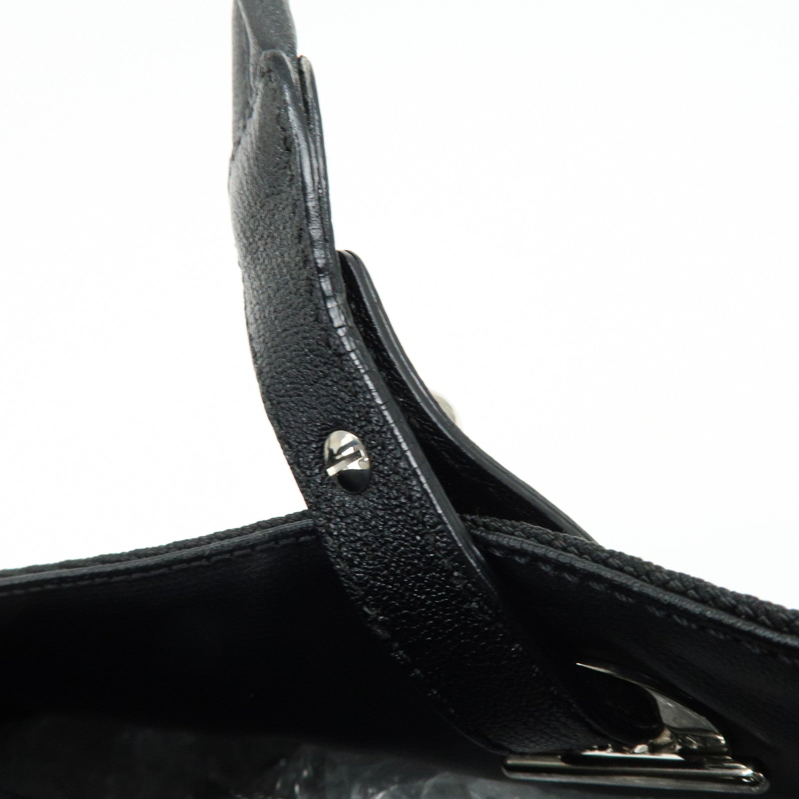 CHANEL Paris Biarritz COCO Mark Leather Canvas Tote Bag Black A34209