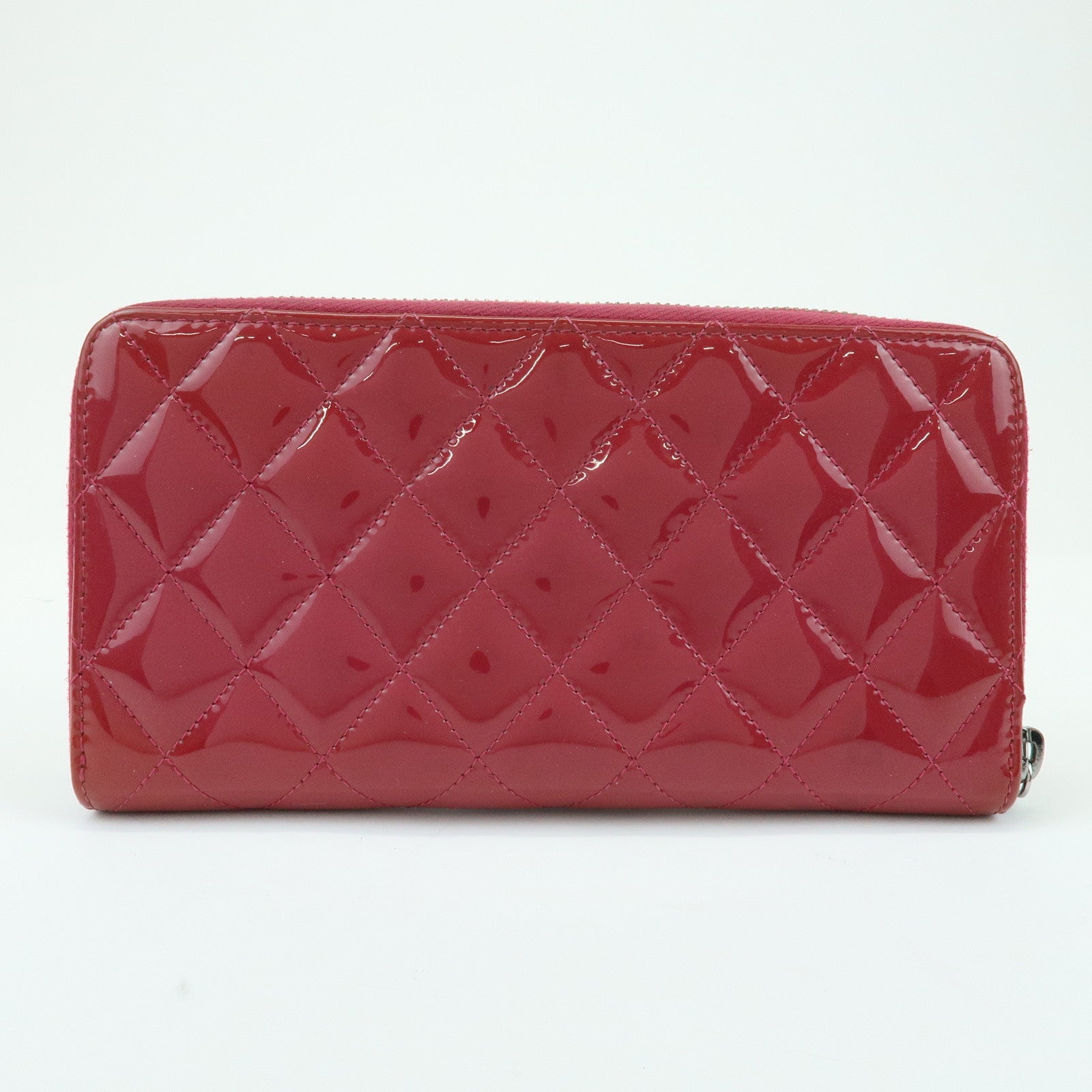 CHANEL Matelasse Patent Leather Zippy Long Wallet Pink
