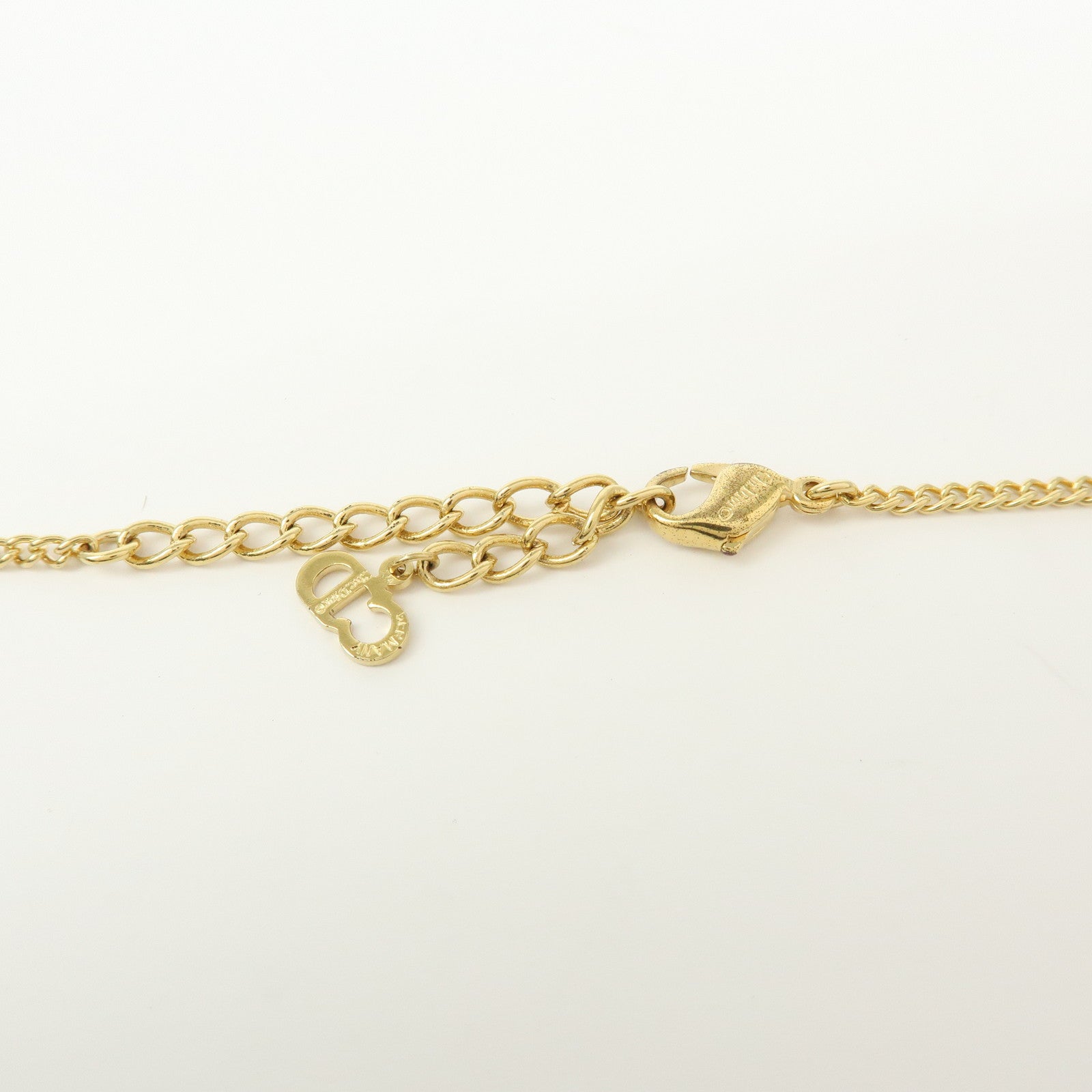 Christian Dior CD Logo Metal Rhinestone Necklace Gold