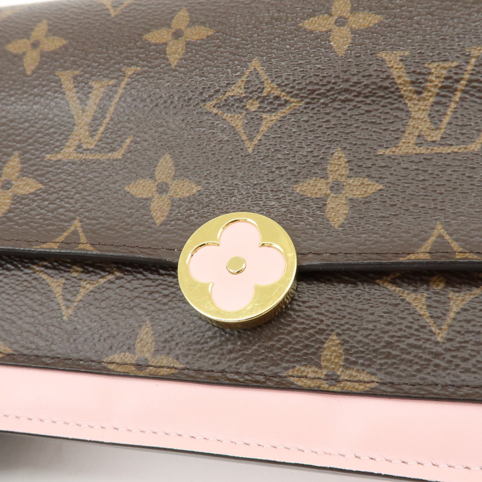 Louis Vuitton Monogram Portefeuille Flore Chain Wallet Pink M67405
