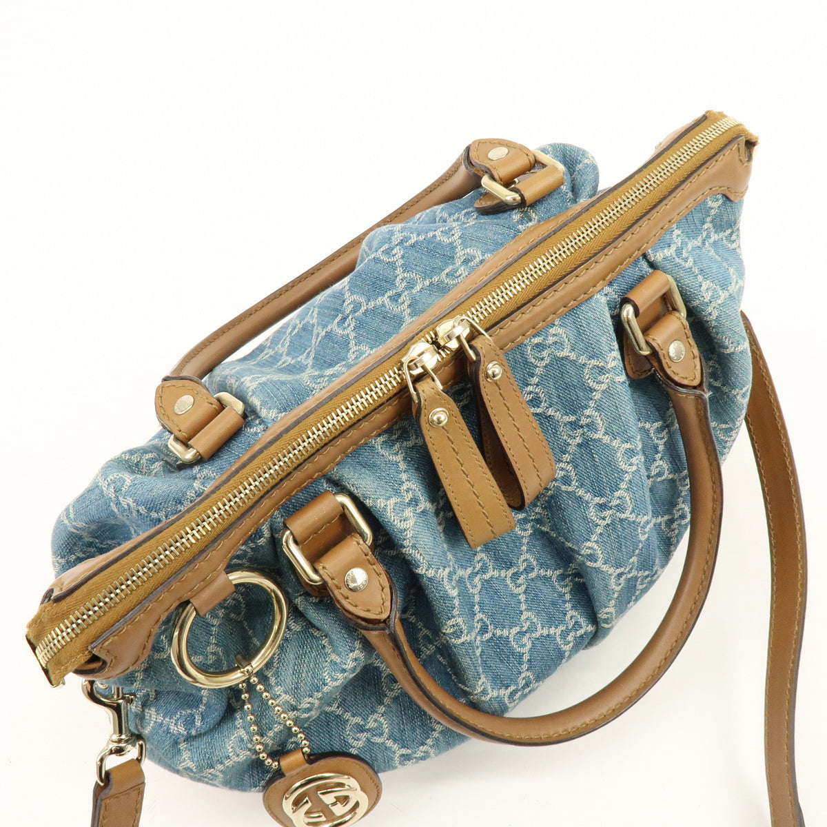 GUCCI Sukey GG Denim Leather 2Way Bag Shoulder Bag Blue 247902