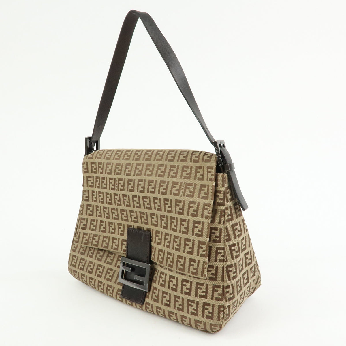 FENDI Mamma Baguette Zucchino Canvas Leather Shoulder Bag 8BR001