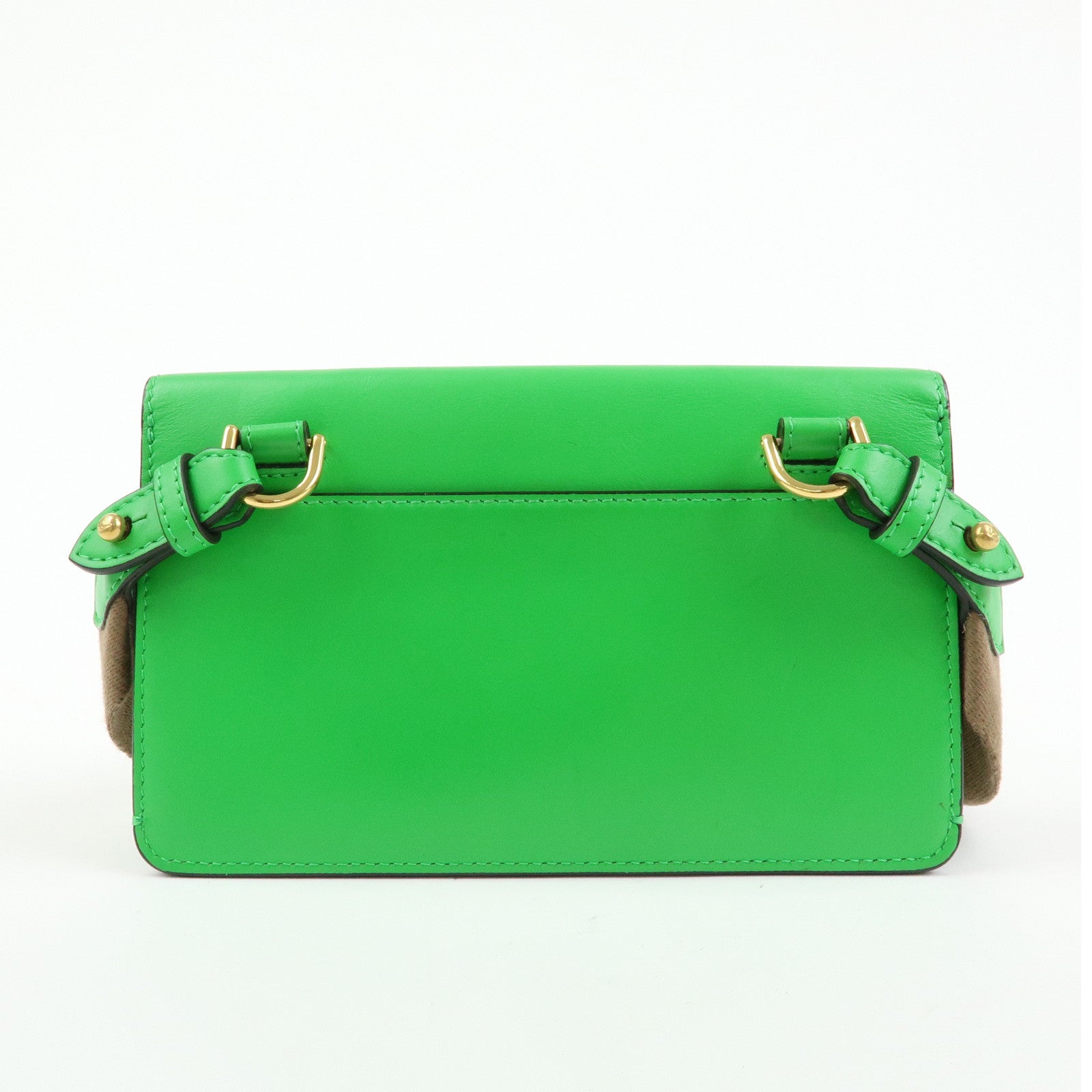 Fendi Flat Baguette Leather Shoulder Bag Green Brown 8BS039