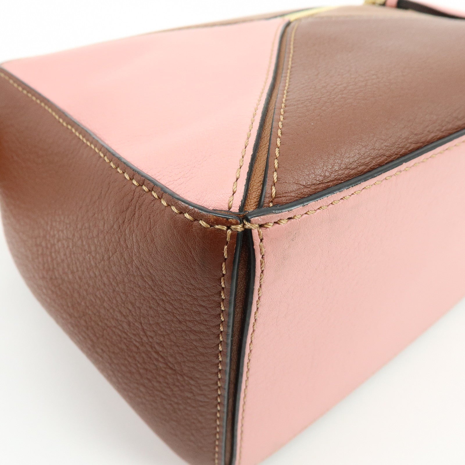 LOEWE Puzzle Bag Anagram Calf Skin Medium 2Way Bag Brown Pink Camel