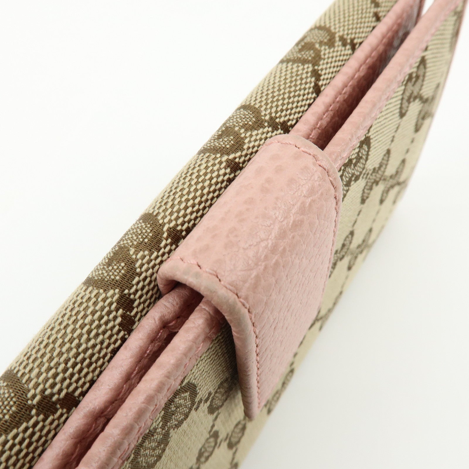 GUCCI GG Canvas Leather W Hook Bi-fold Long Wallet Beige Pink 231841
