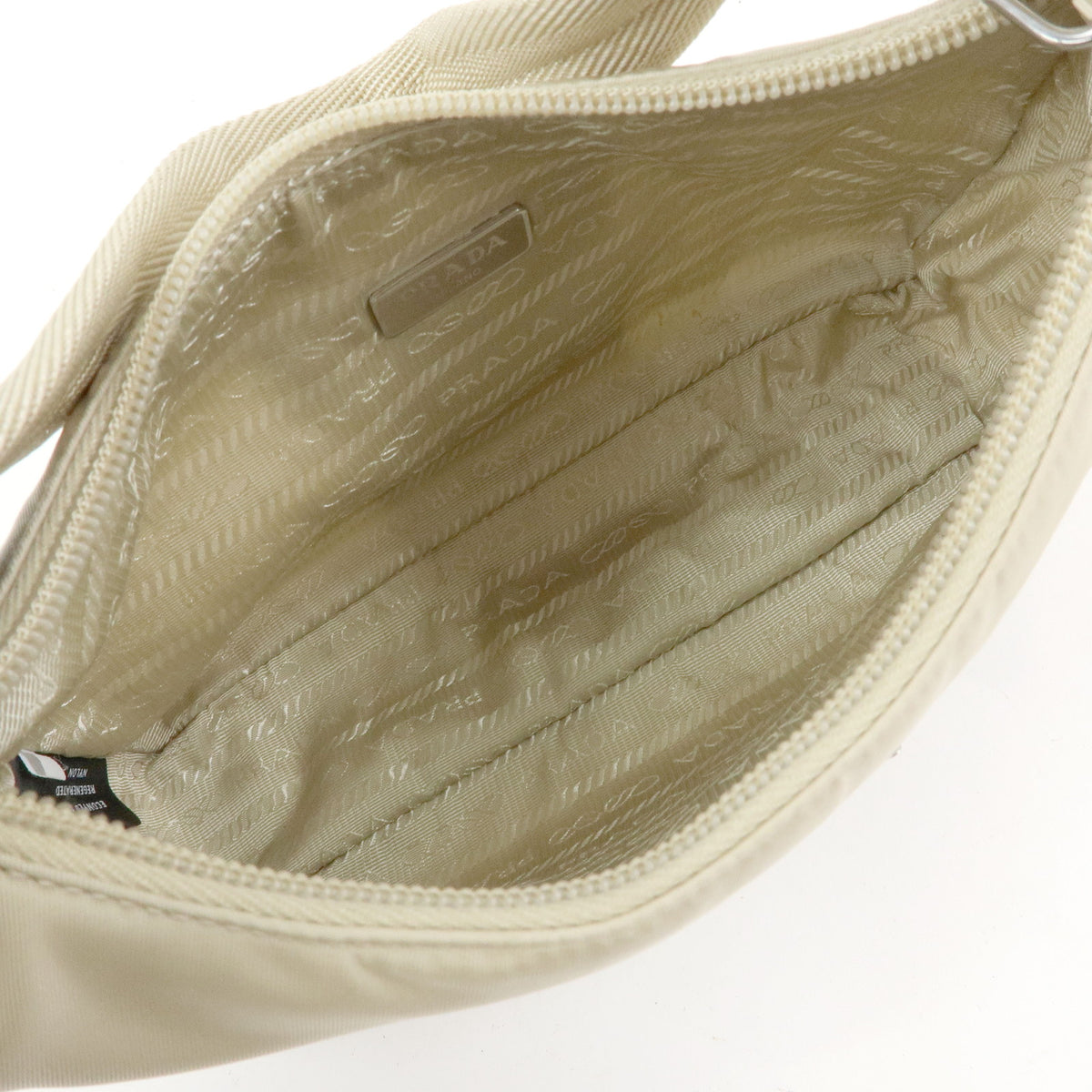 PRADA Triangle Logo Nylon Hand Bag Shoulder Bag Ivory 1NE515