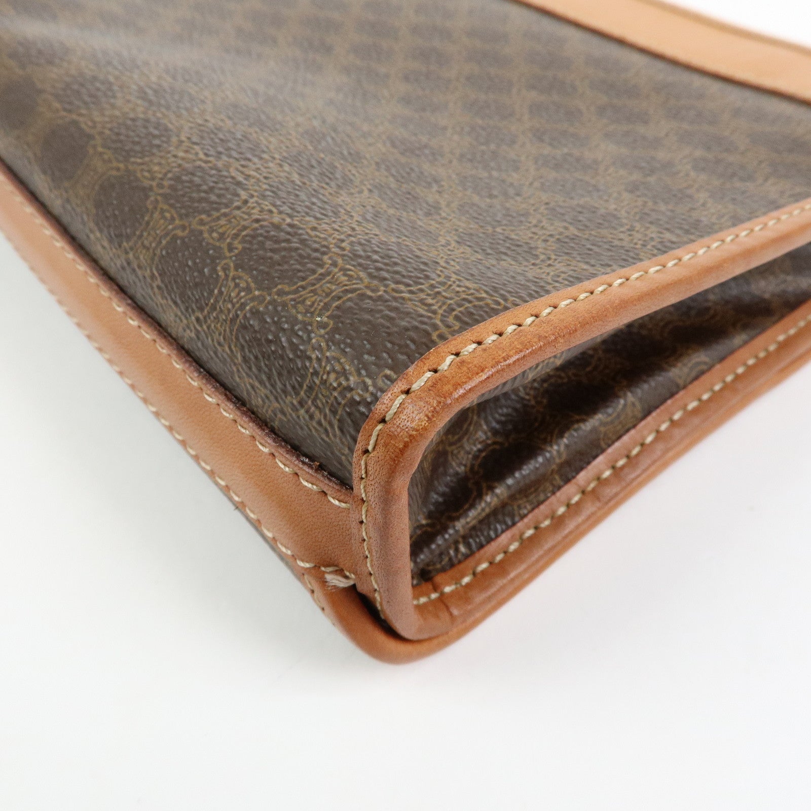 CELINE Macadam Leather Clutch Bag Accessory Pouch Brown