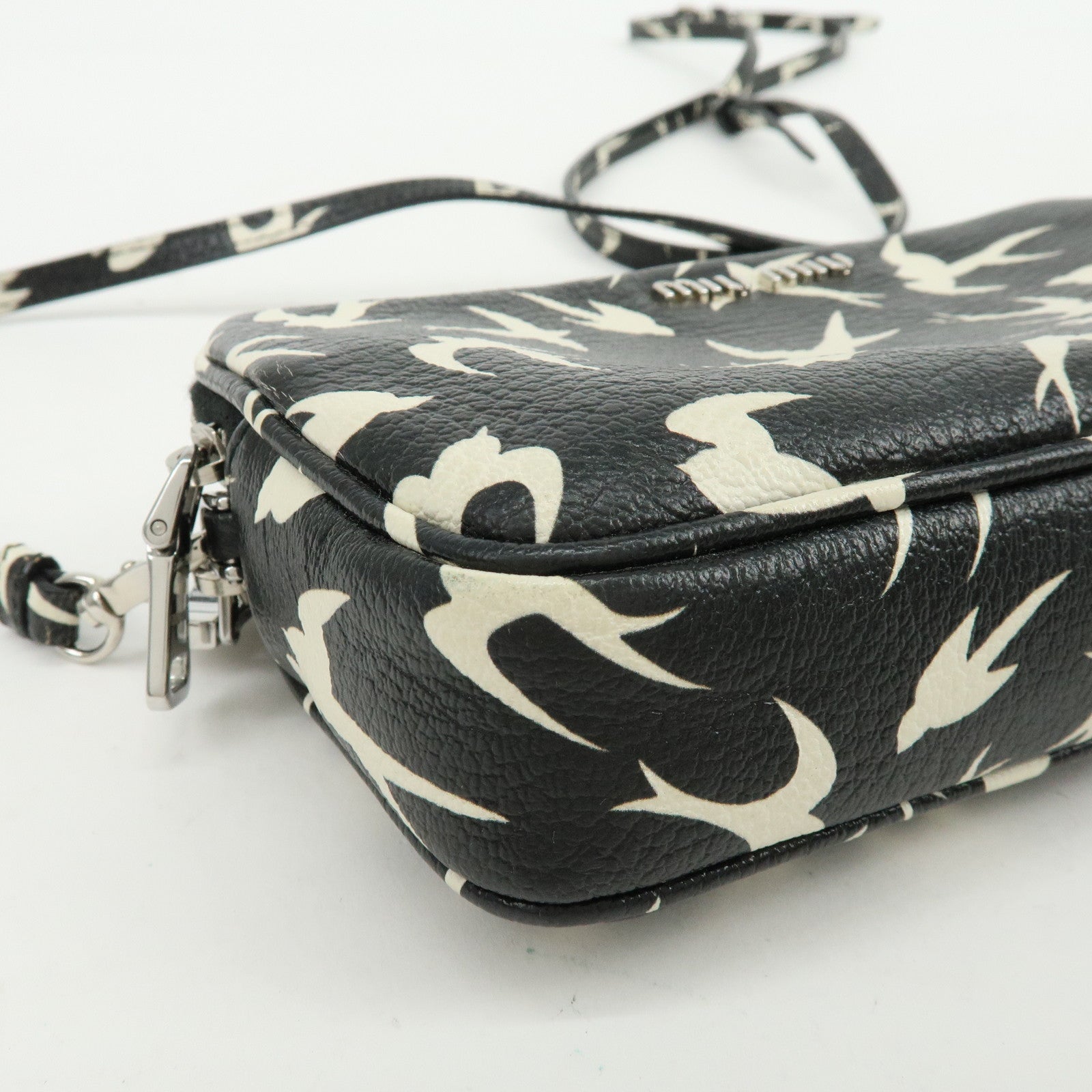 MIU MIU Swallow Madras Leather Shoulder Bag Black White 5ZH011