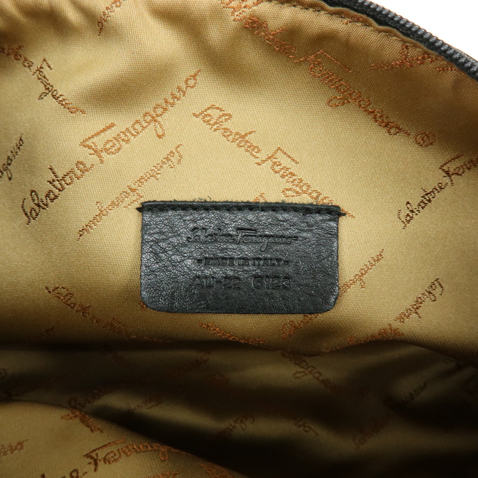 Ferragamo Gancini Canvas Leather Hand Bag Accessory Pouch Black