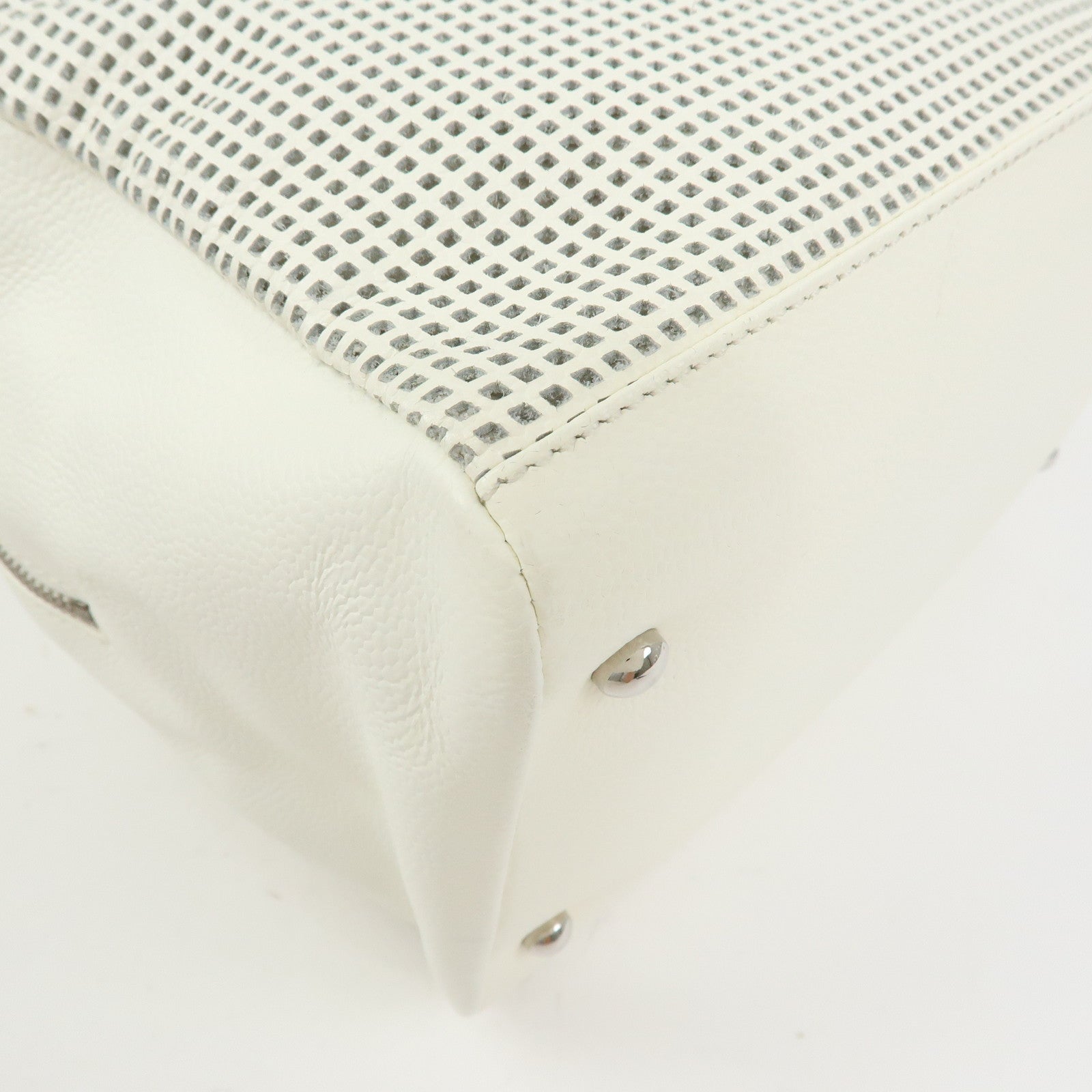 CHANEL COCO Mark Calf Leather Hand Bag Perforated Design Ivory