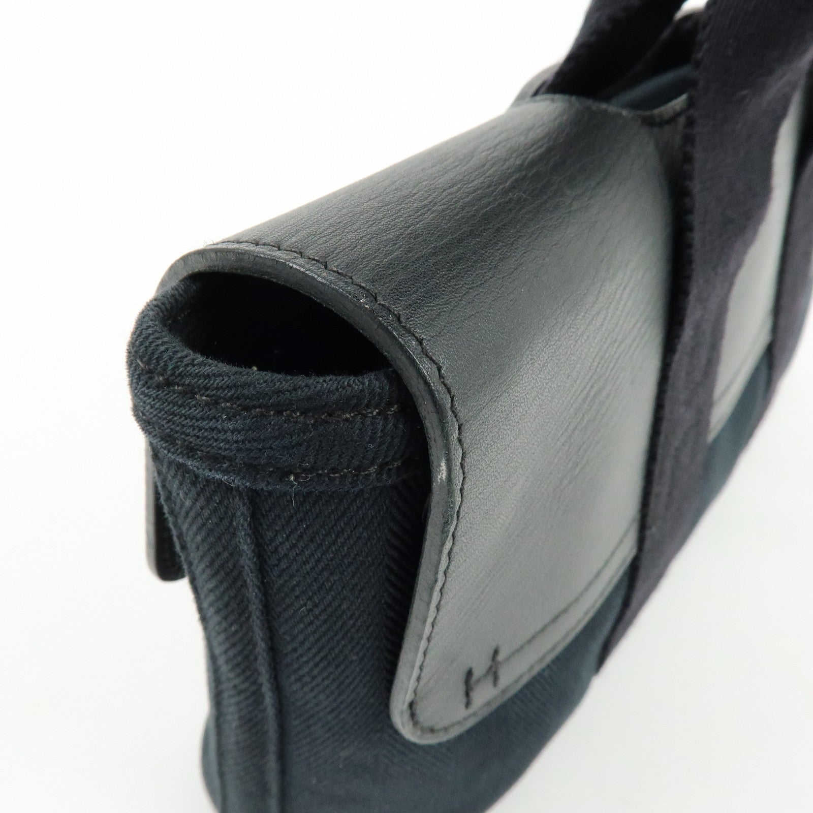 HERMES Valparaiso Long PM Toile Chevron Leather Hand Bag Black