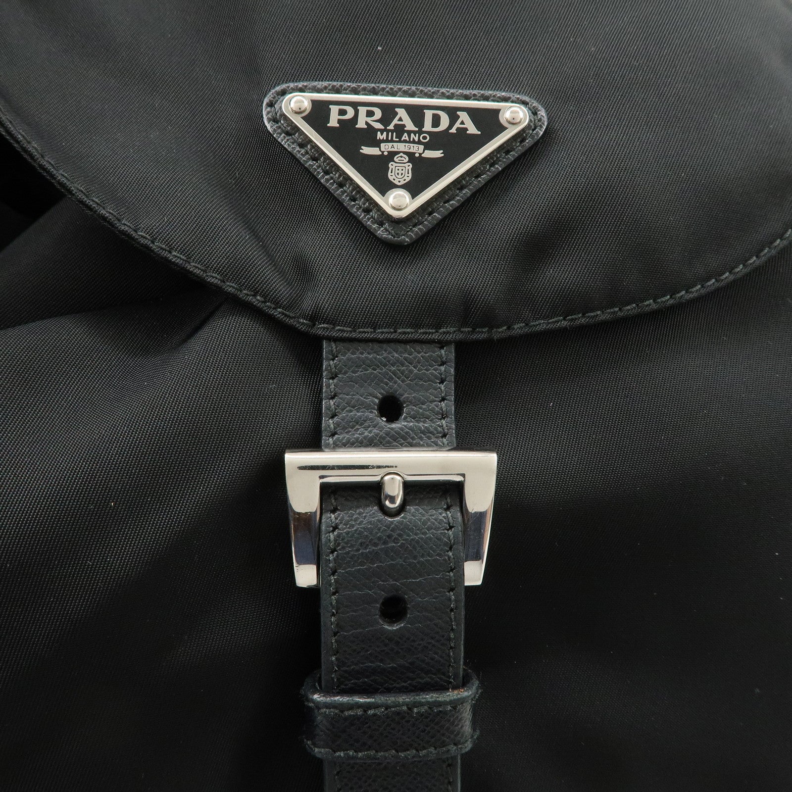 PRADA Triangle Logo Nylon Leather Backpack Ruck Sack Black Used