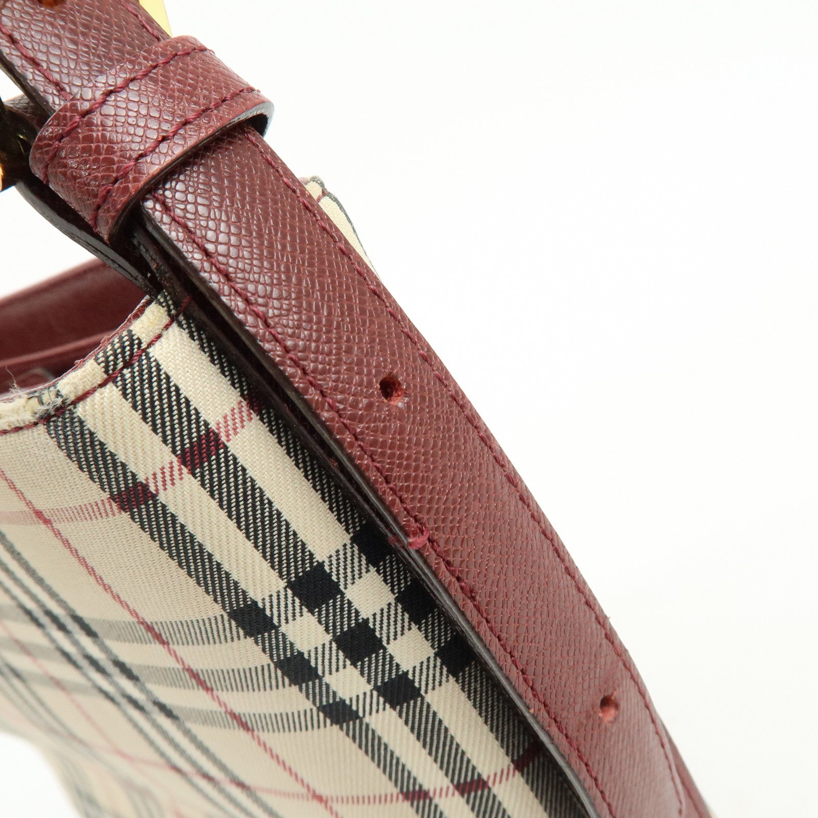 BURBERRY Nova Plaid Canvas Leather Shoulder Bag Hand Bag Beige Bordeaux